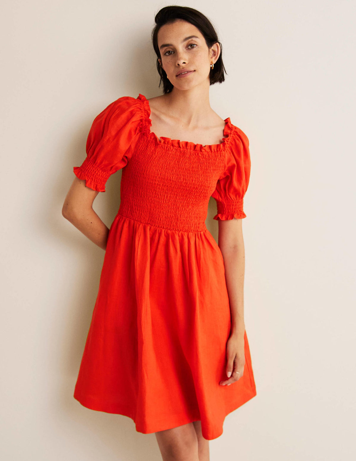 Minikleid mit gesmoktem Oberteil-Kräftiges Papayaorange - Image 5