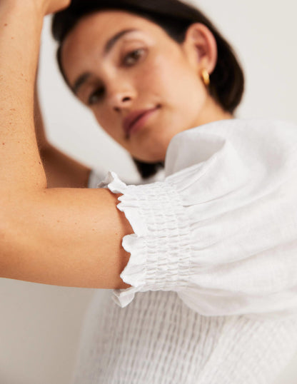 Mini-robe avec corsage à smocks-Blanc