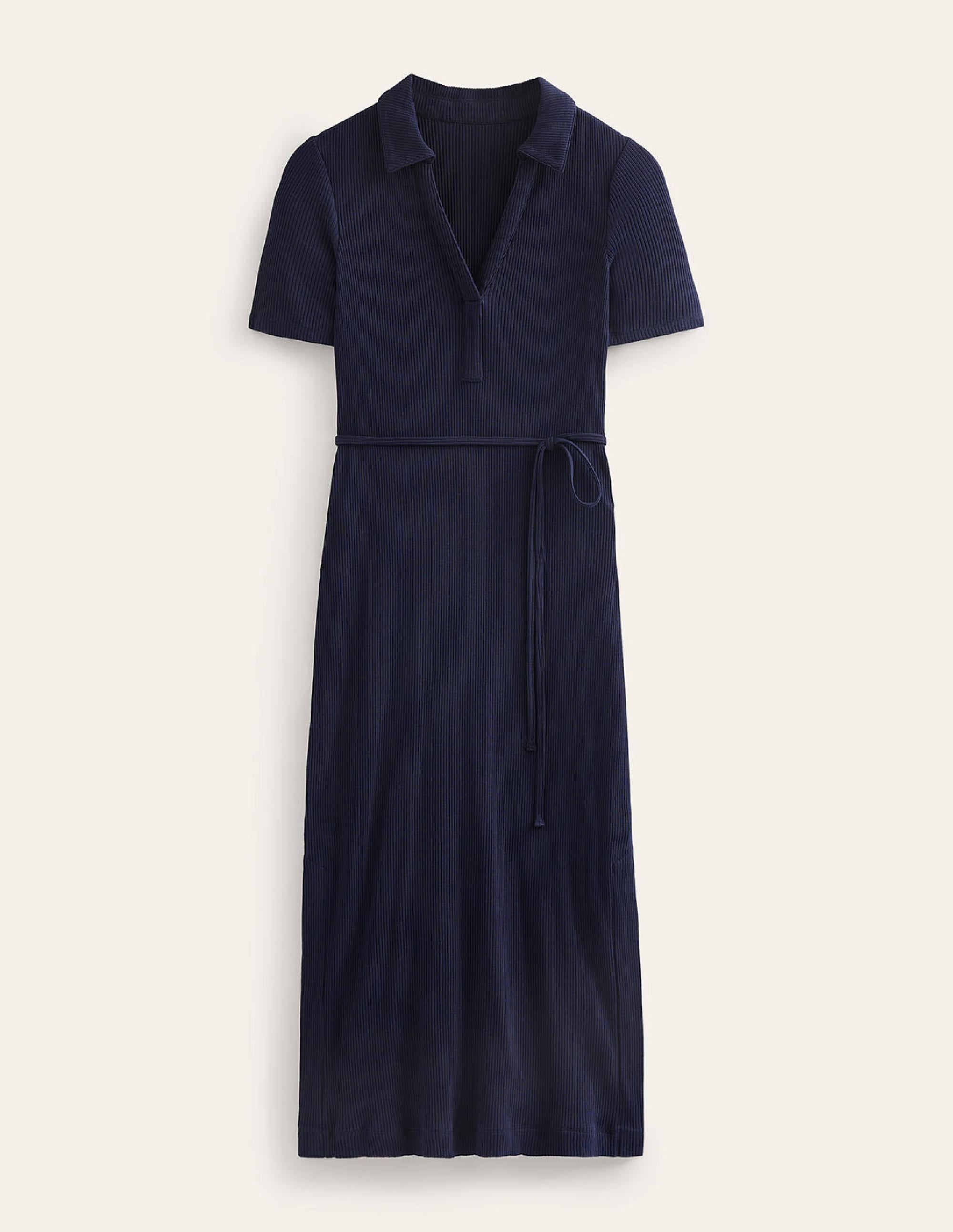 Ribbed-Jersey Midi Shirt Dress-Navy - Image 5