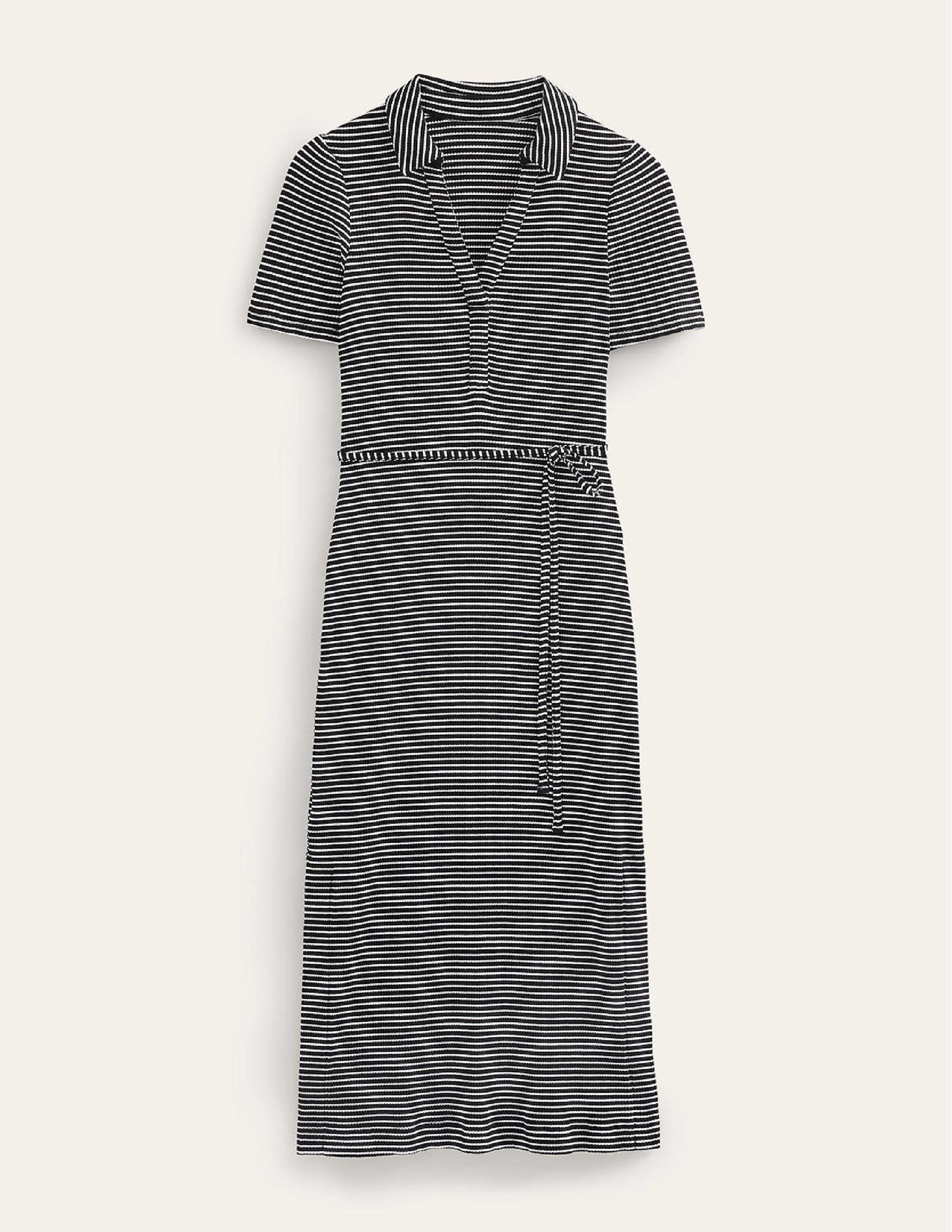 Henley Hemdblusenkleid-Schwarz, Naturweiß Gestreift-6