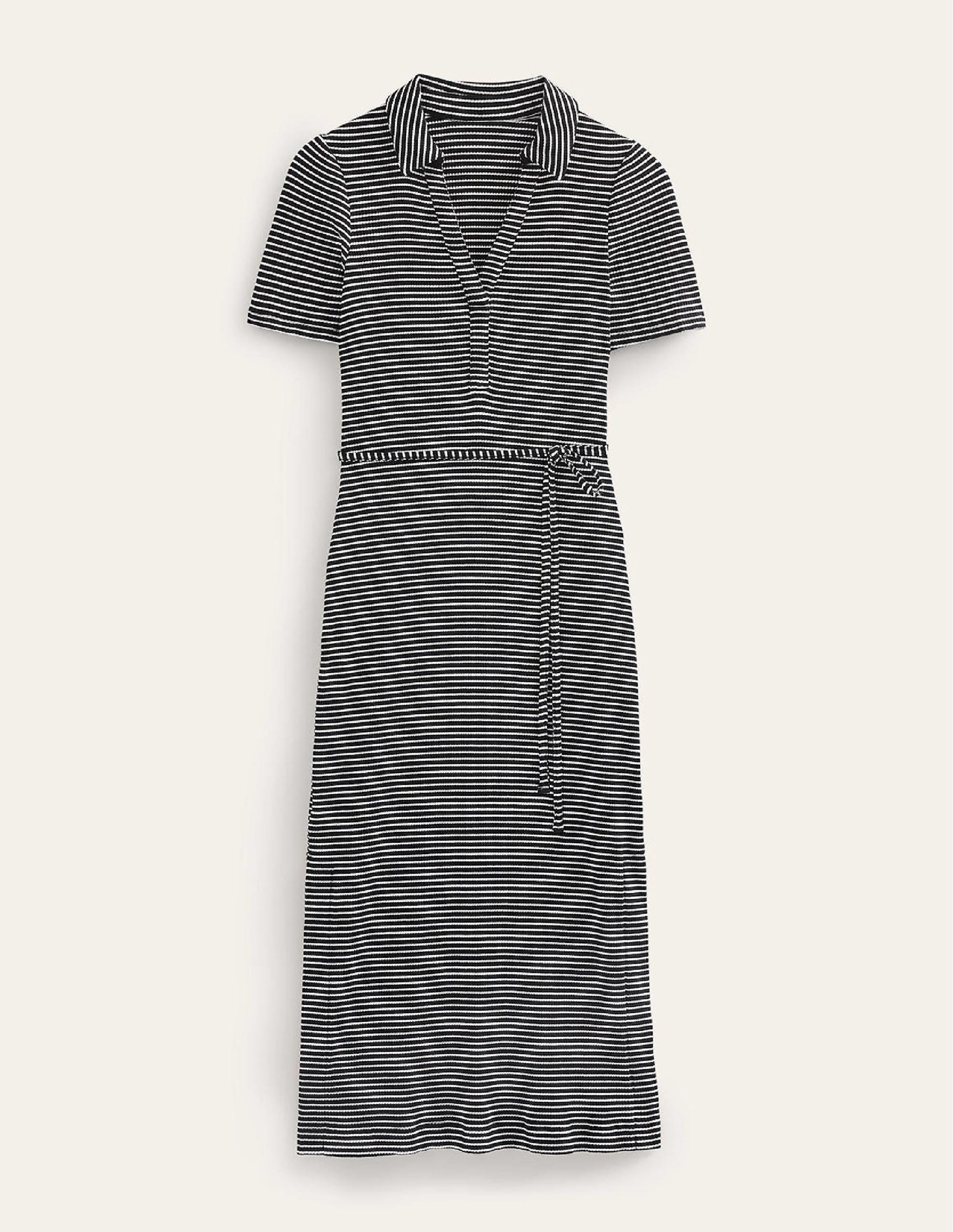 Henley Hemdblusenkleid-Schwarz, Naturweiß Gestreift - Image 6