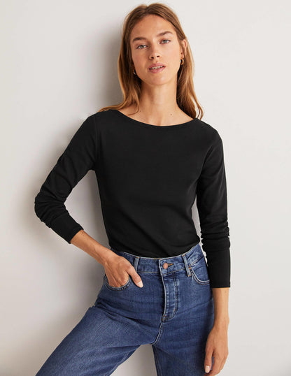 Basic-Shirt mit U-Boot-Ausschnitt-Schwarz-5