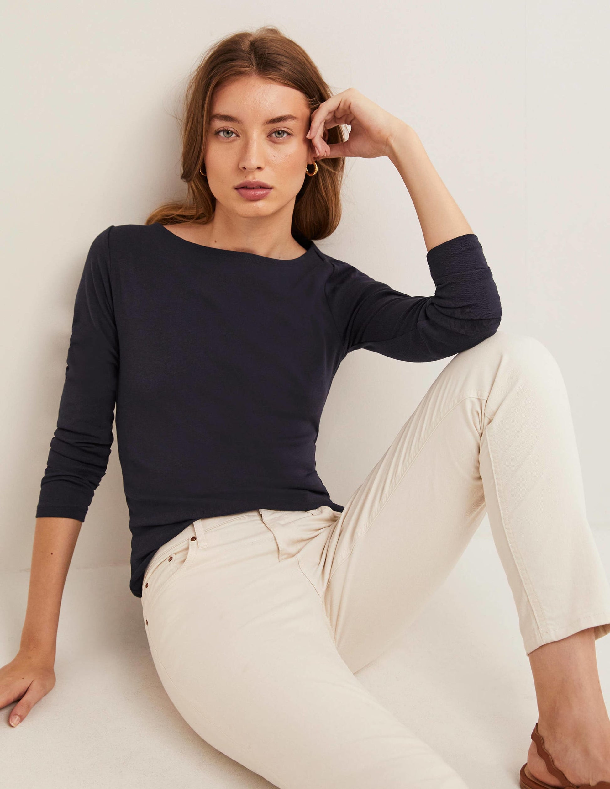 Basic-Shirt mit U-Boot-Ausschnitt-Marineblau-1