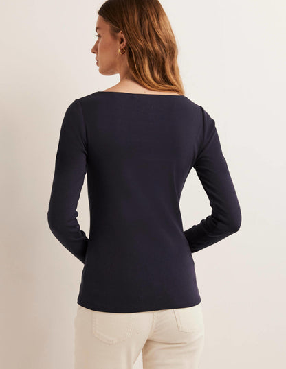 Basic-Shirt mit U-Boot-Ausschnitt-Marineblau-3