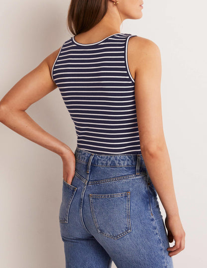 Basic-Trägershirt-Navy/Naturweiß, Gestreift