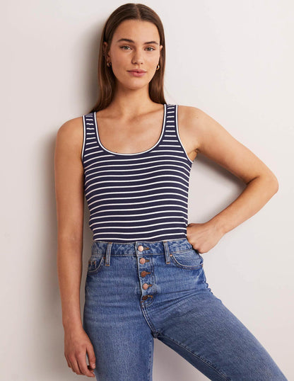 Basic-Trägershirt-Navy/Naturweiß, Gestreift