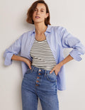 Kurzärmeliges Basic-T-Shirt-Naturweiß/Navy, Gestreift