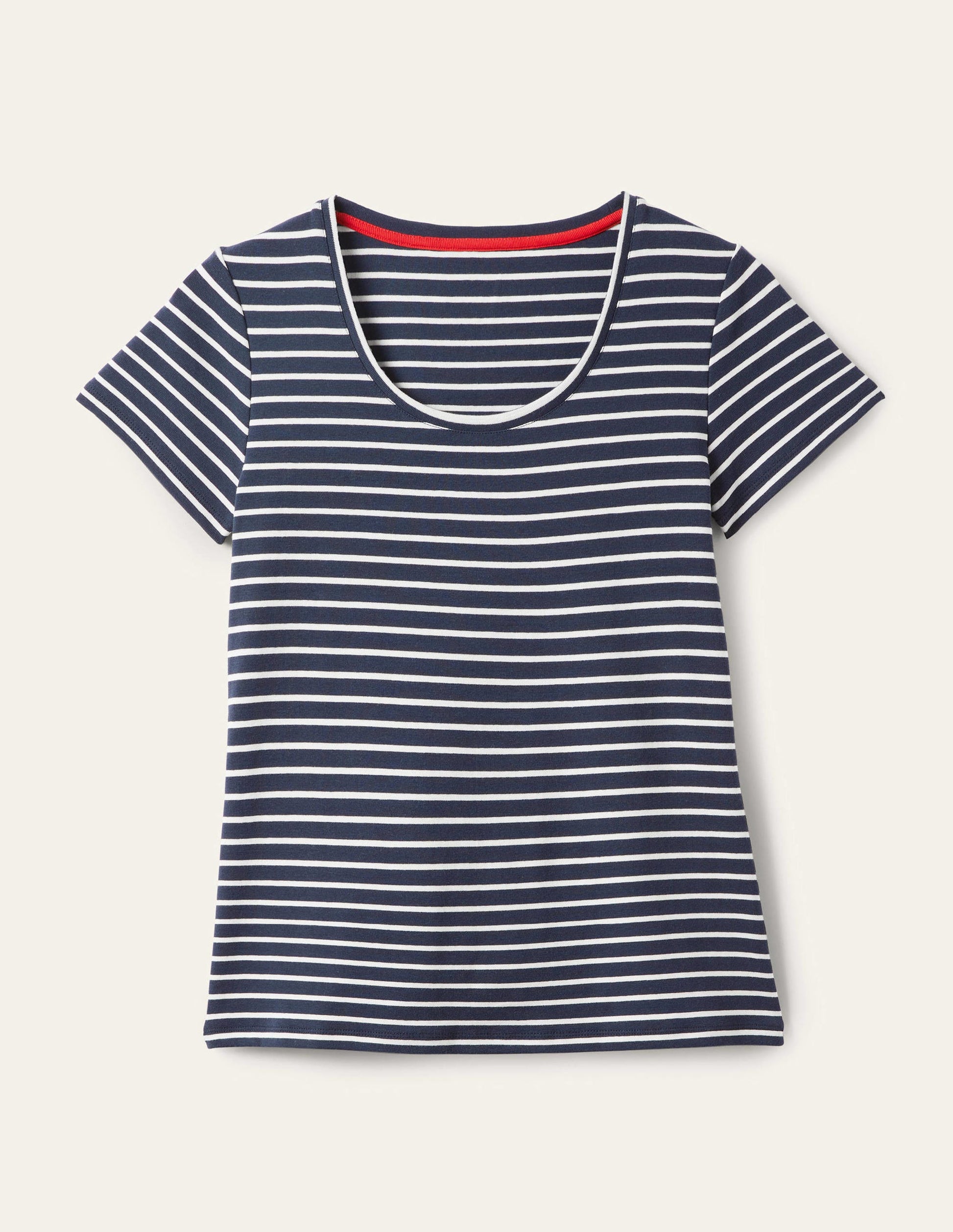 Kurzärmeliges Basic-T-Shirt-Navy/Naturweiß, Gestreift-10
