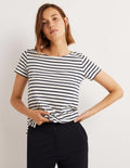 Kurzärmliges Bretonshirt-Naturweiß/Navy, Gestreift