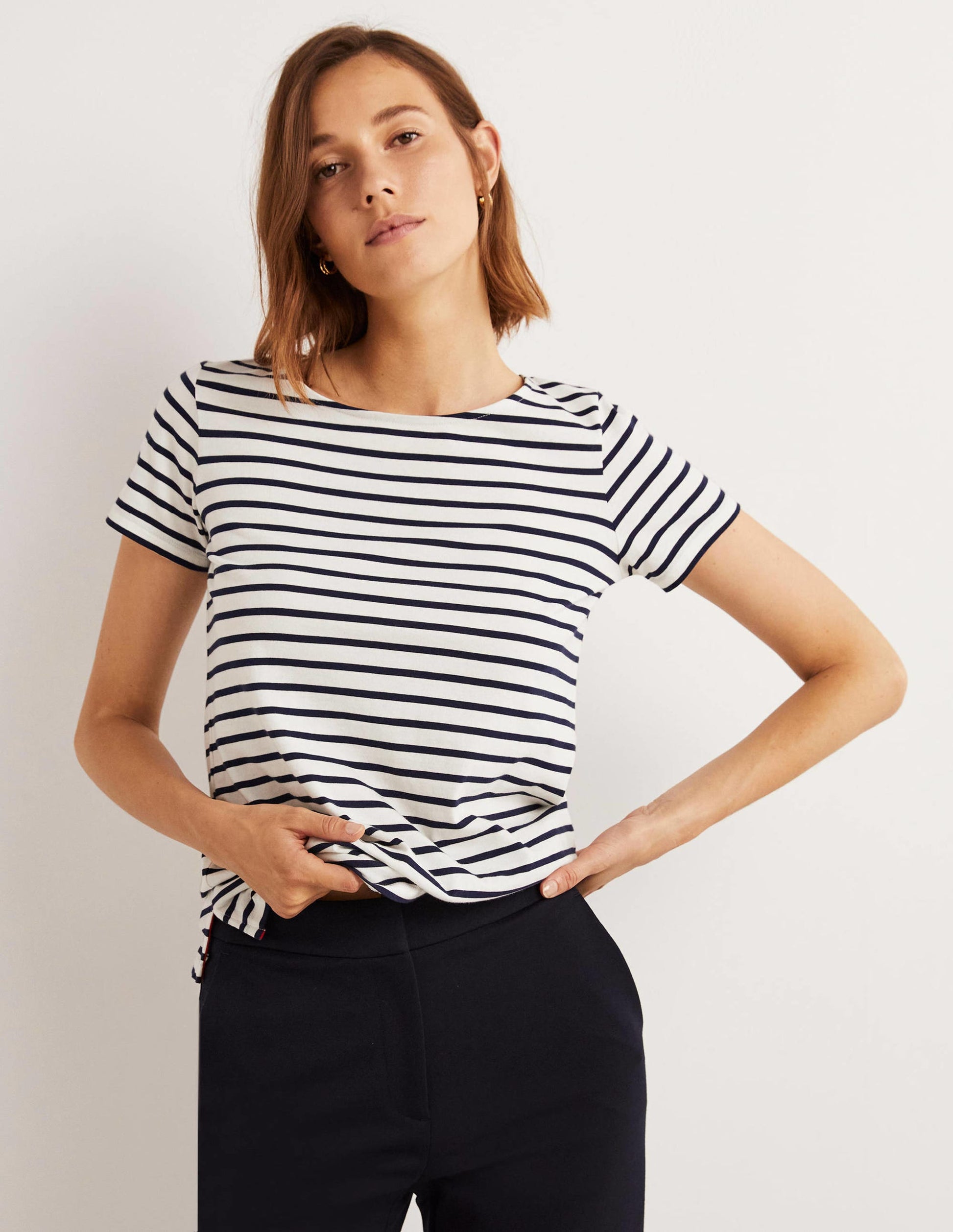 Kurzärmliges Bretonshirt-Naturweiß/Navy, Gestreift-1