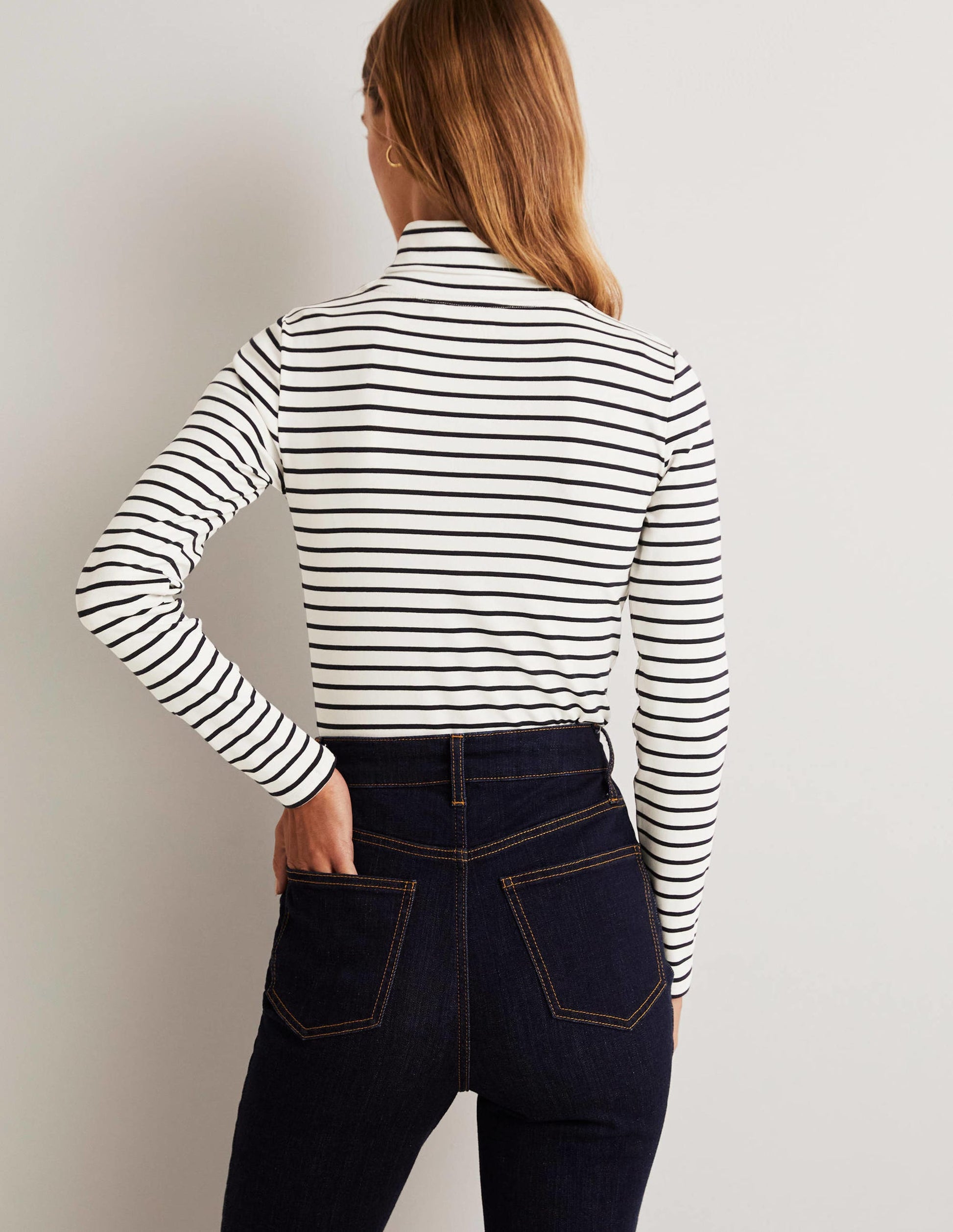 Essential Roll-neck Top-Ivory / Navy Stripe-6