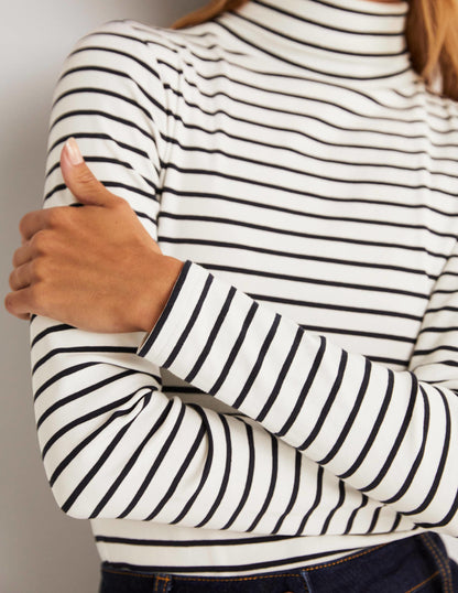 Essential Roll-neck Top-Ivory / Navy Stripe-8
