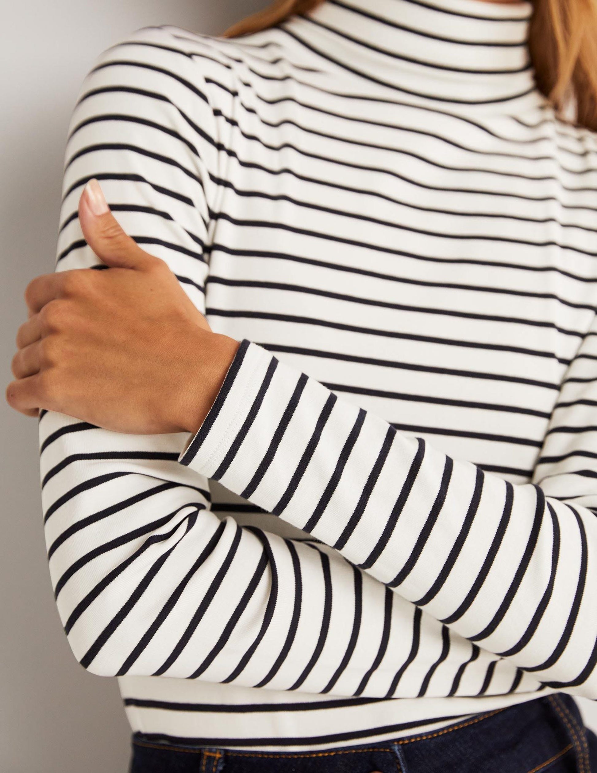 Essential Roll-neck Top-Ivory / Navy Stripe-4