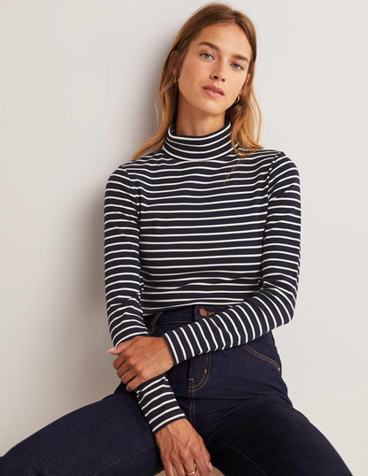 Essential Roll-neck Top-Navy / Ivory Stripe-1