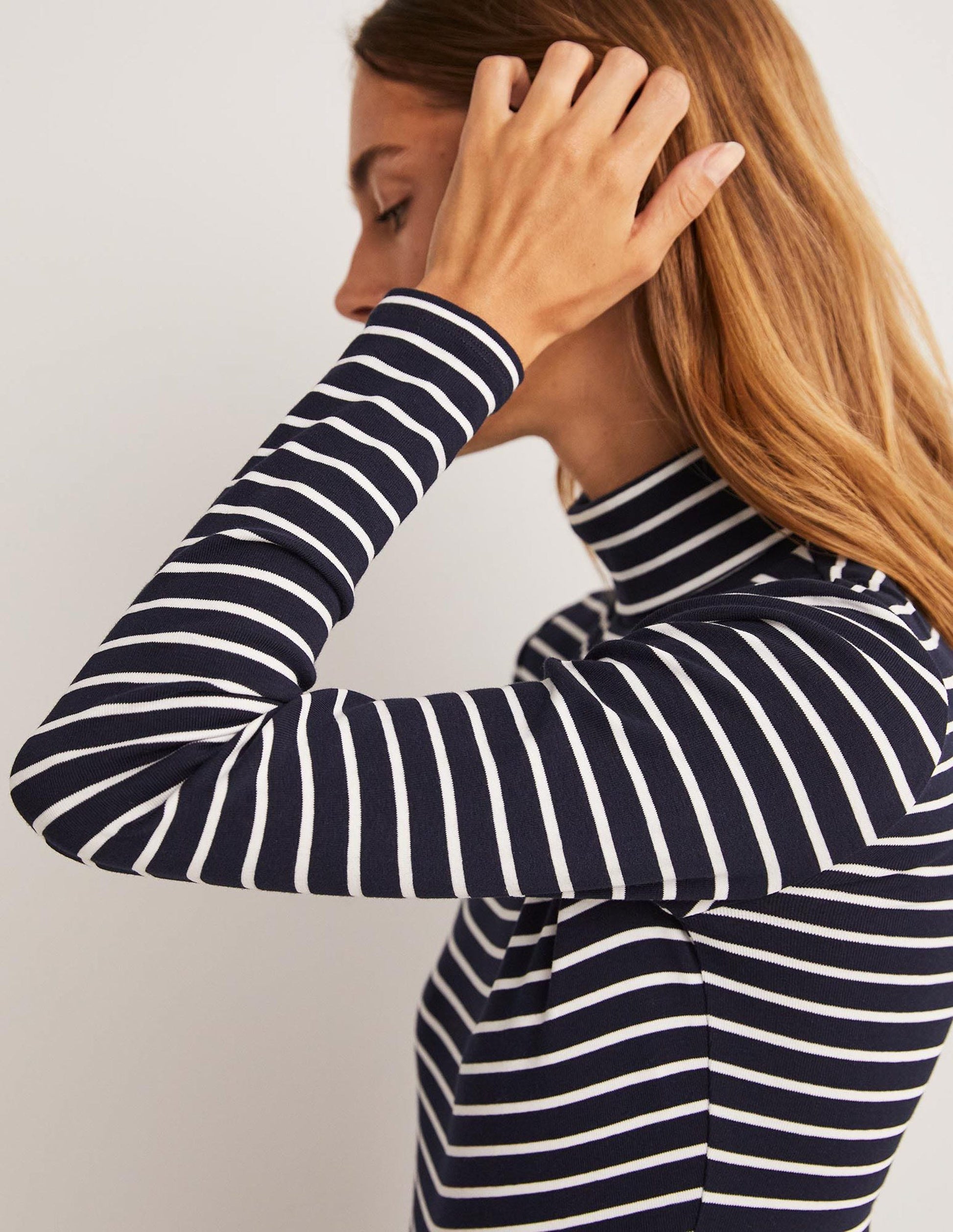 Essential Roll-neck Top-Navy / Ivory Stripe-2