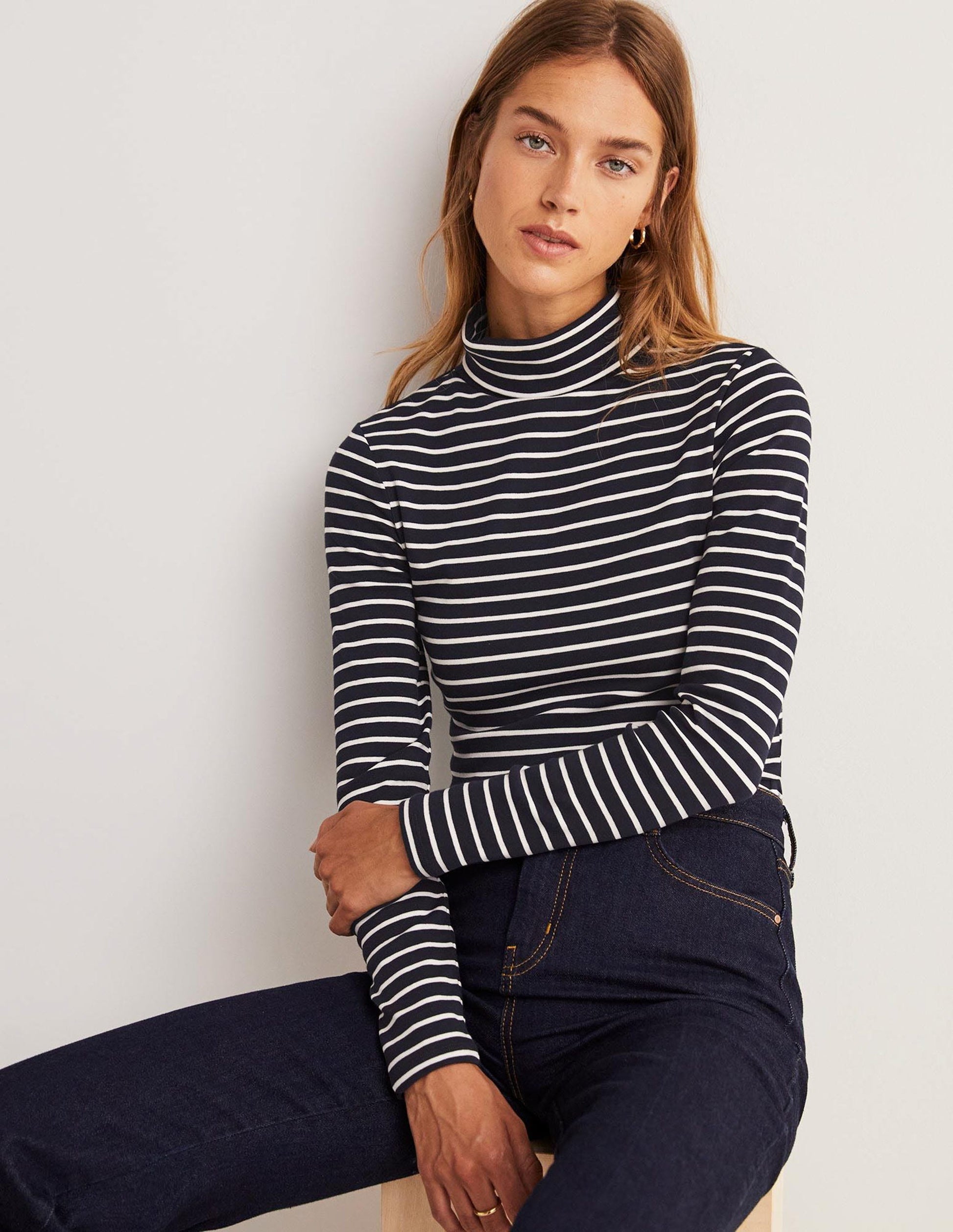 Essential Roll-neck Top-Navy / Ivory Stripe-4
