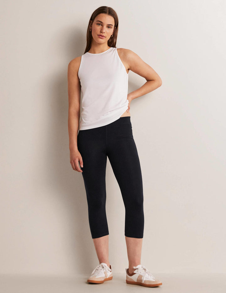 High Rise Crop Jersey Leggings-Navy