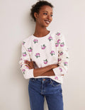 Gemustertes Sweatshirt aus Baumwolle-Hellbeige, Wildes Stiefmütterchen