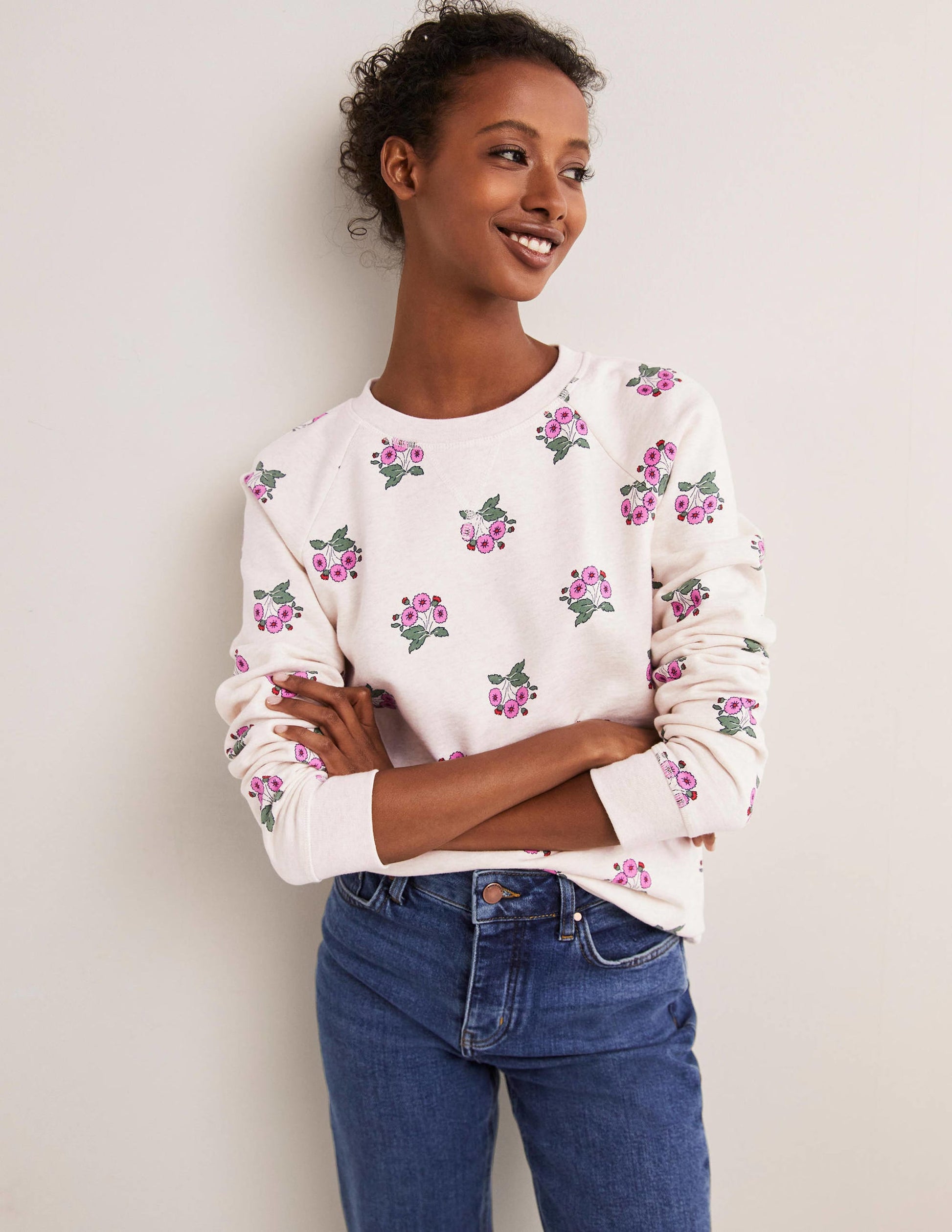 Gemustertes Sweatshirt aus Baumwolle-Hellbeige, Wildes Stiefmütterchen-1