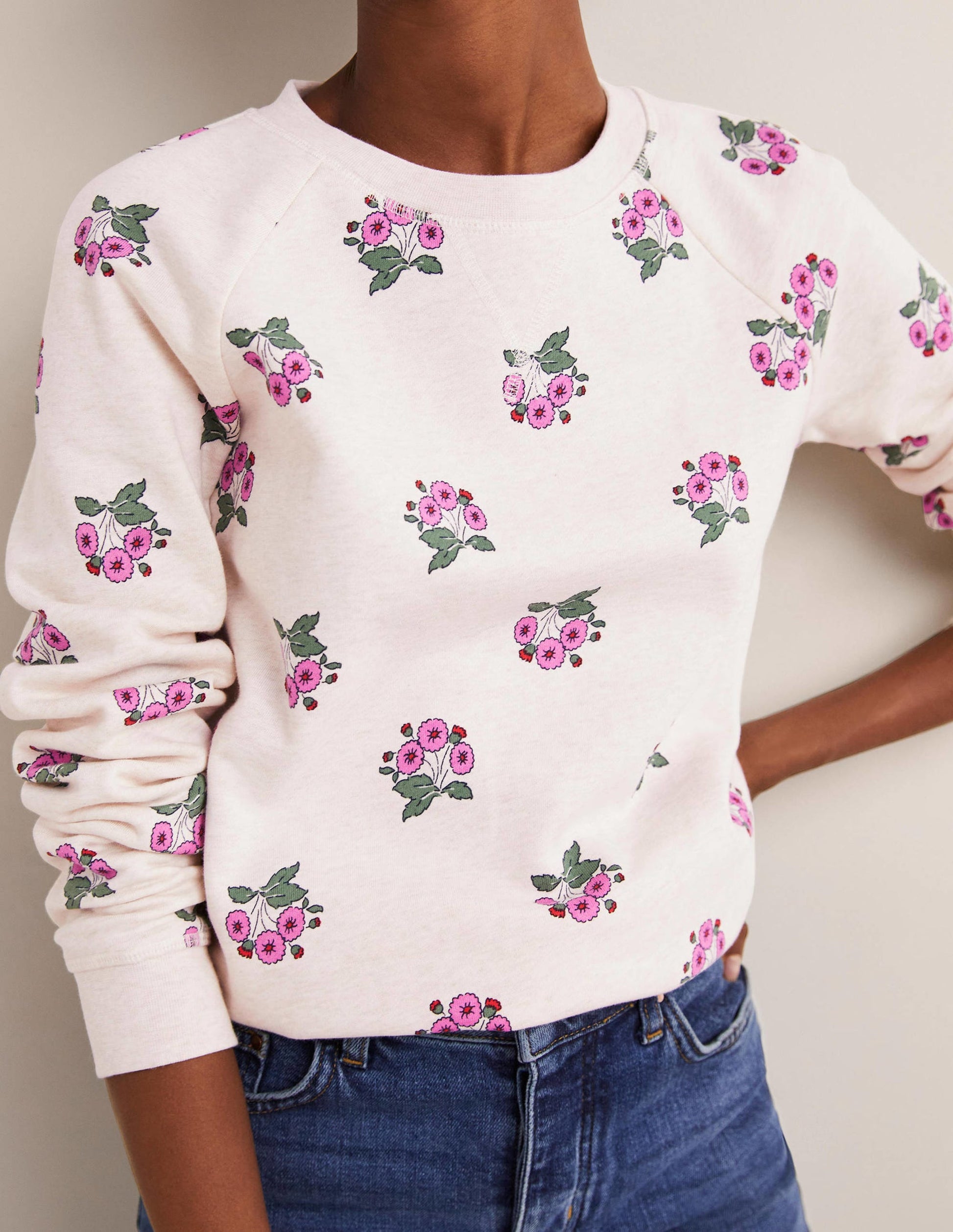 Gemustertes Sweatshirt aus Baumwolle-Hellbeige, Wildes Stiefmütterchen-2