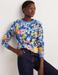 Sweat en coton imprimé-Bleu Côte d'Azur, motif Abstract Ditsy