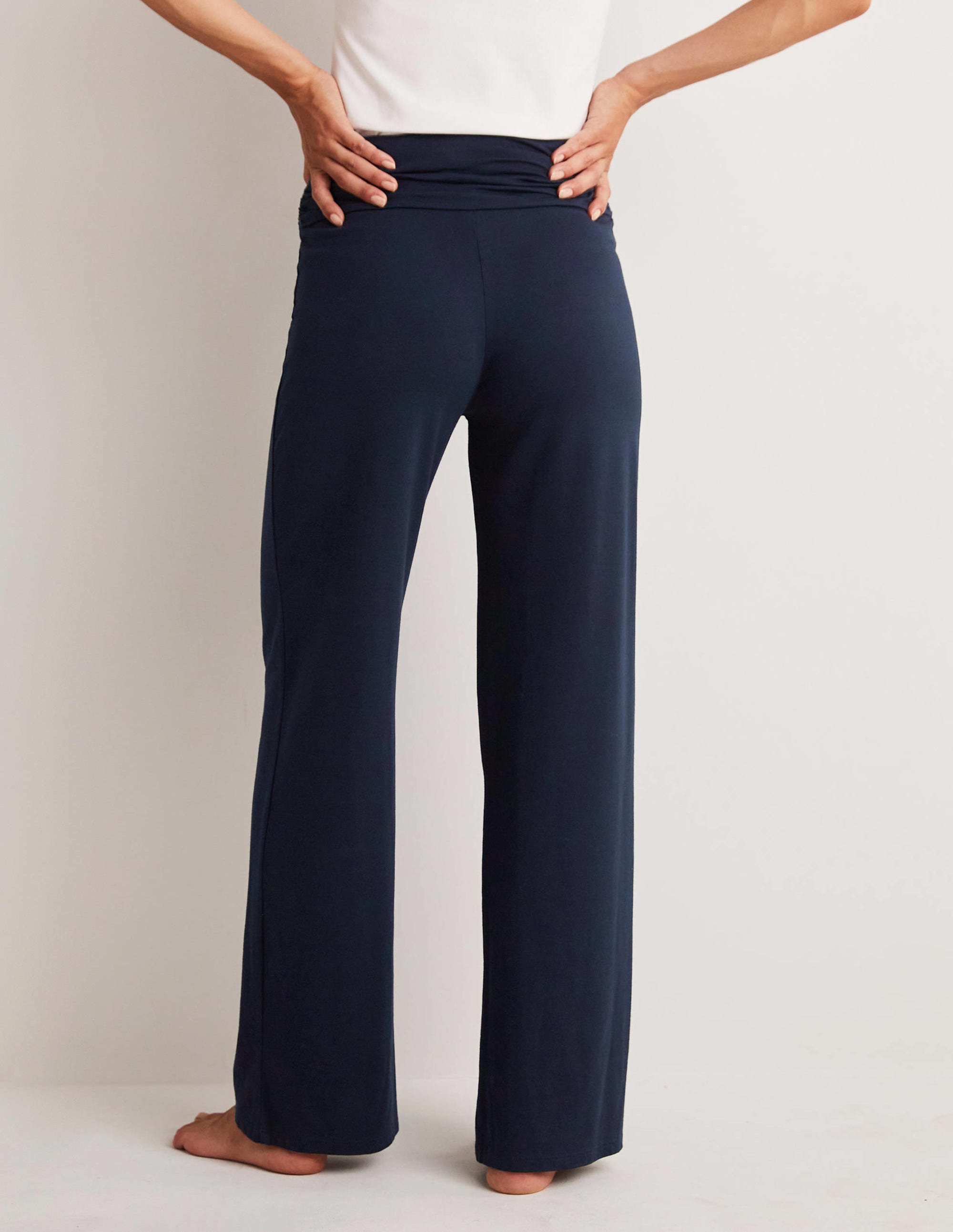 Wide Leg Jersey Trousers-Navy - Image 7