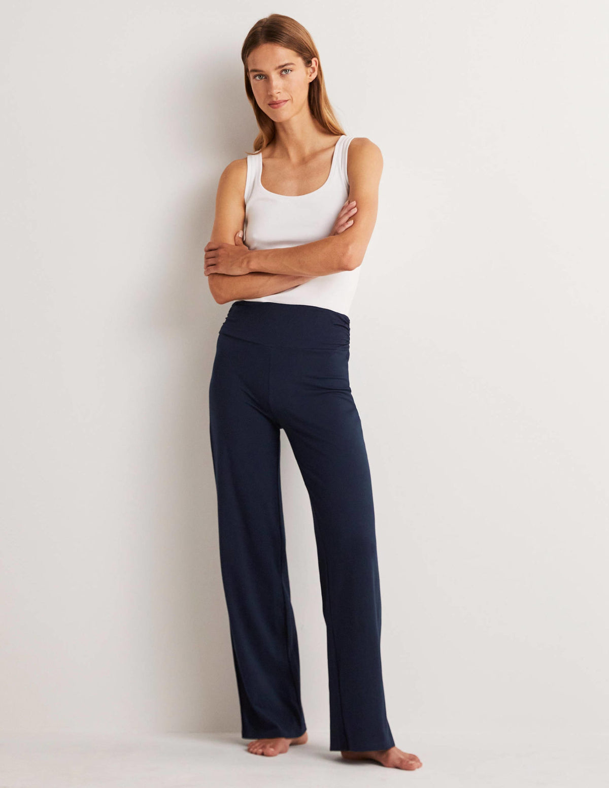Wide Leg Jersey Trousers-Navy - Image 5