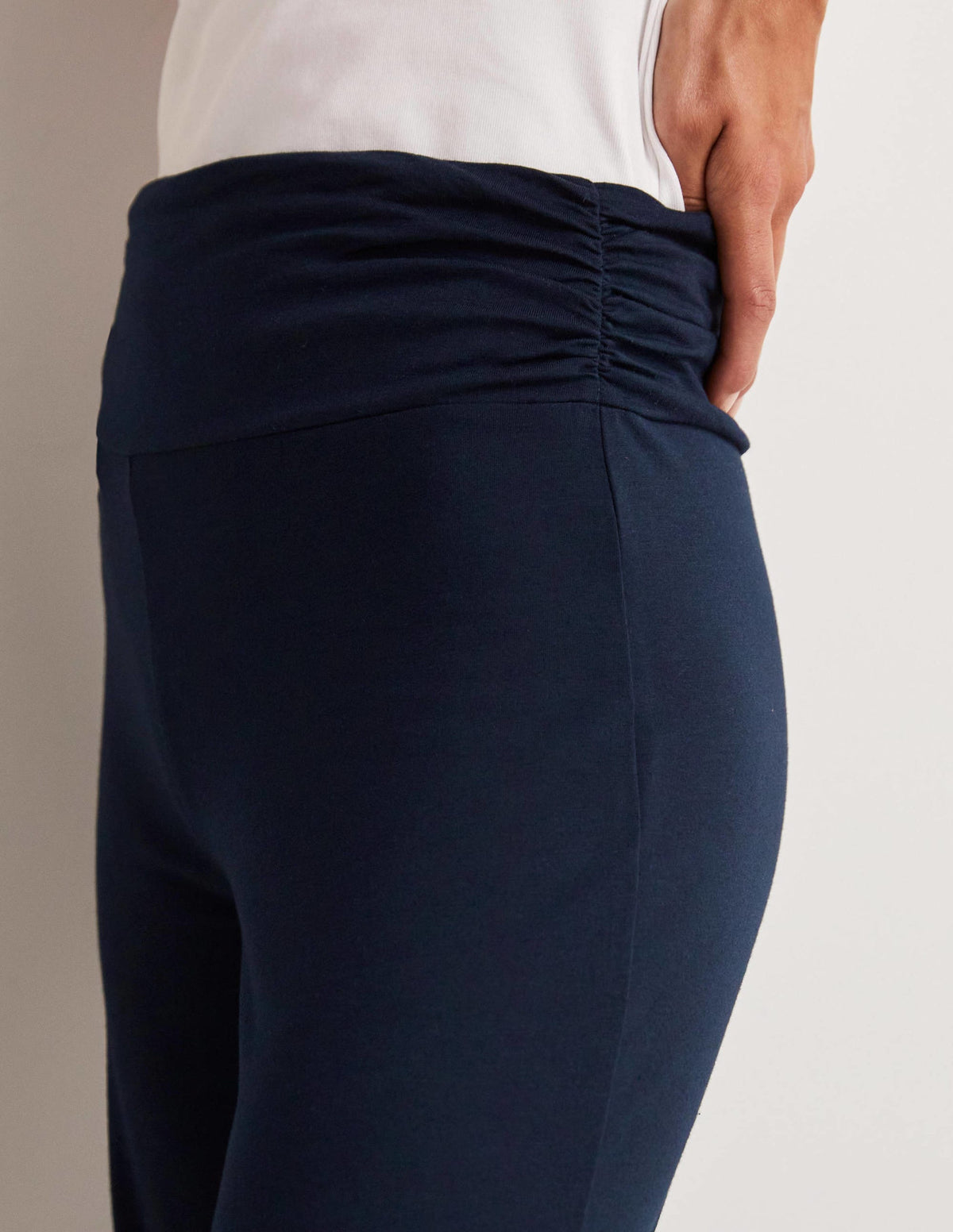 Wide Leg Jersey Trousers-Navy-2