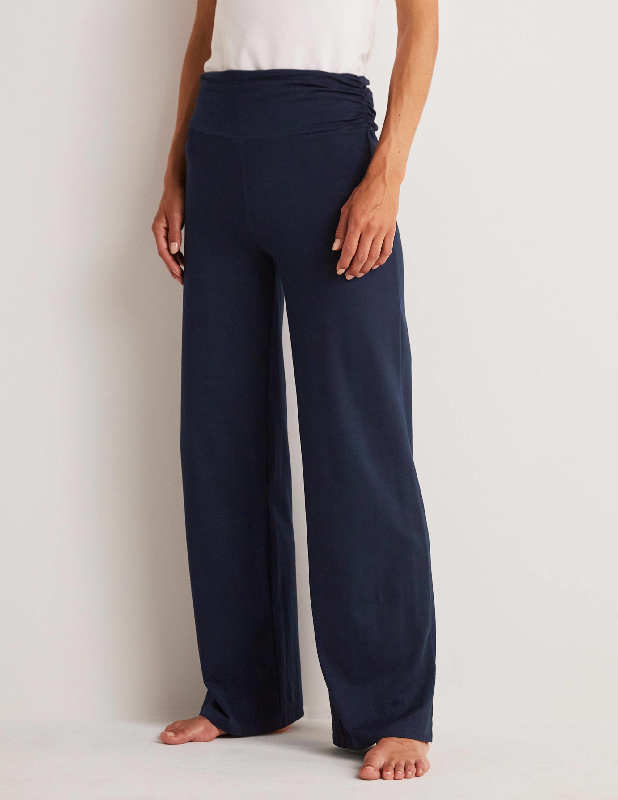 Wide Leg Jersey Trousers-Navy - Image 4