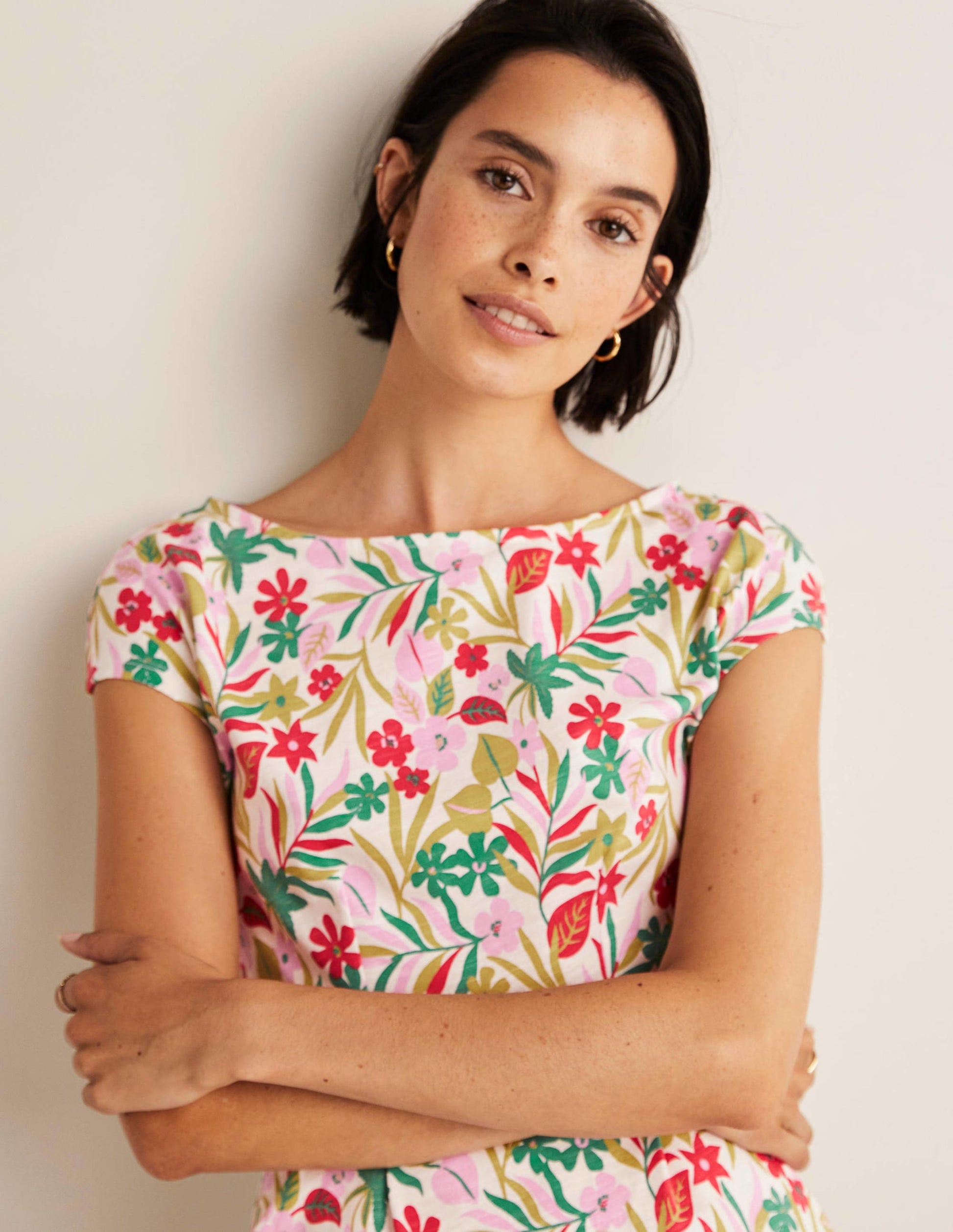 Florrie Jerseykleid-Bunt, Tropische Blätter-7