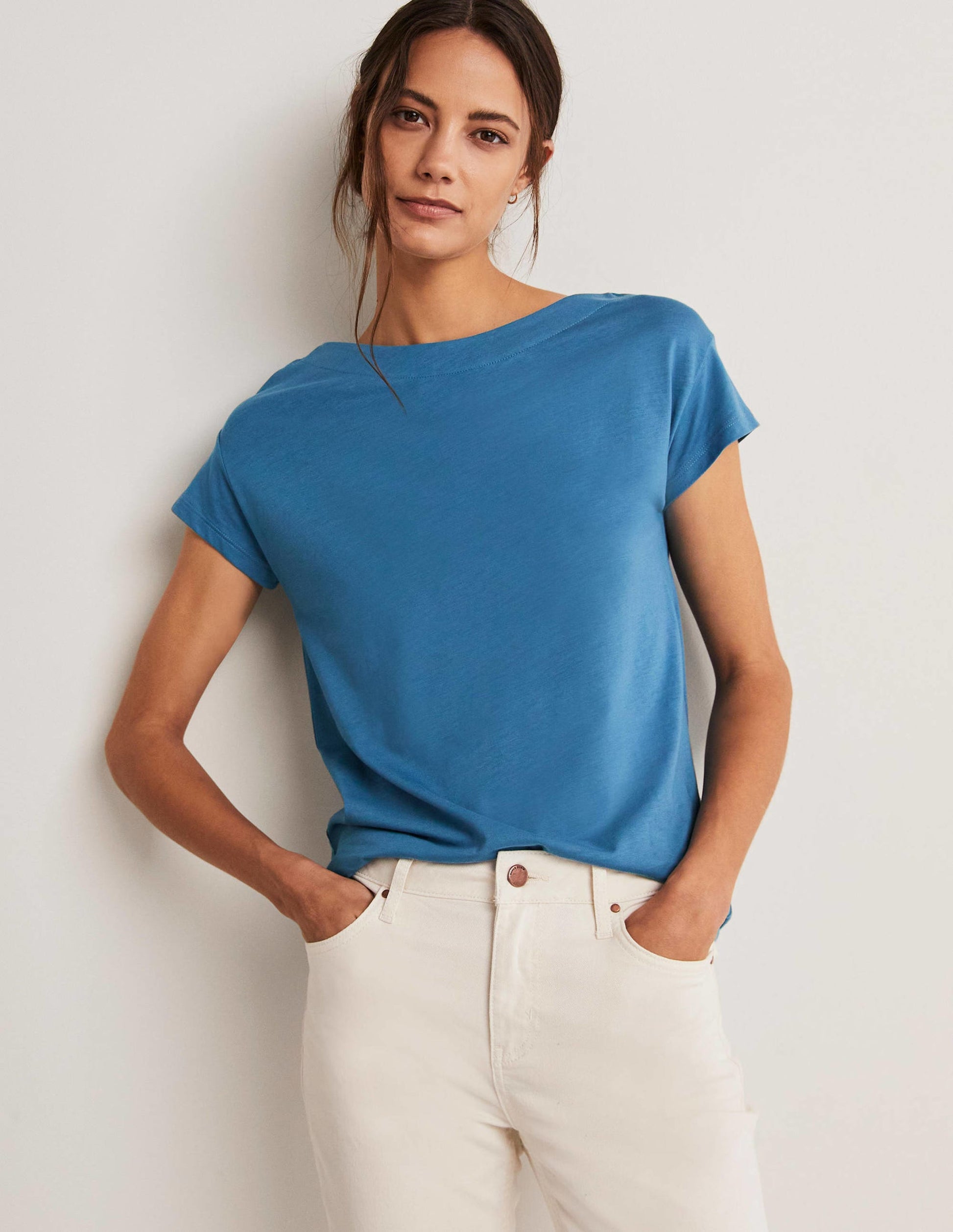 T-shirt à col bateau ultra-doux-Azur-5