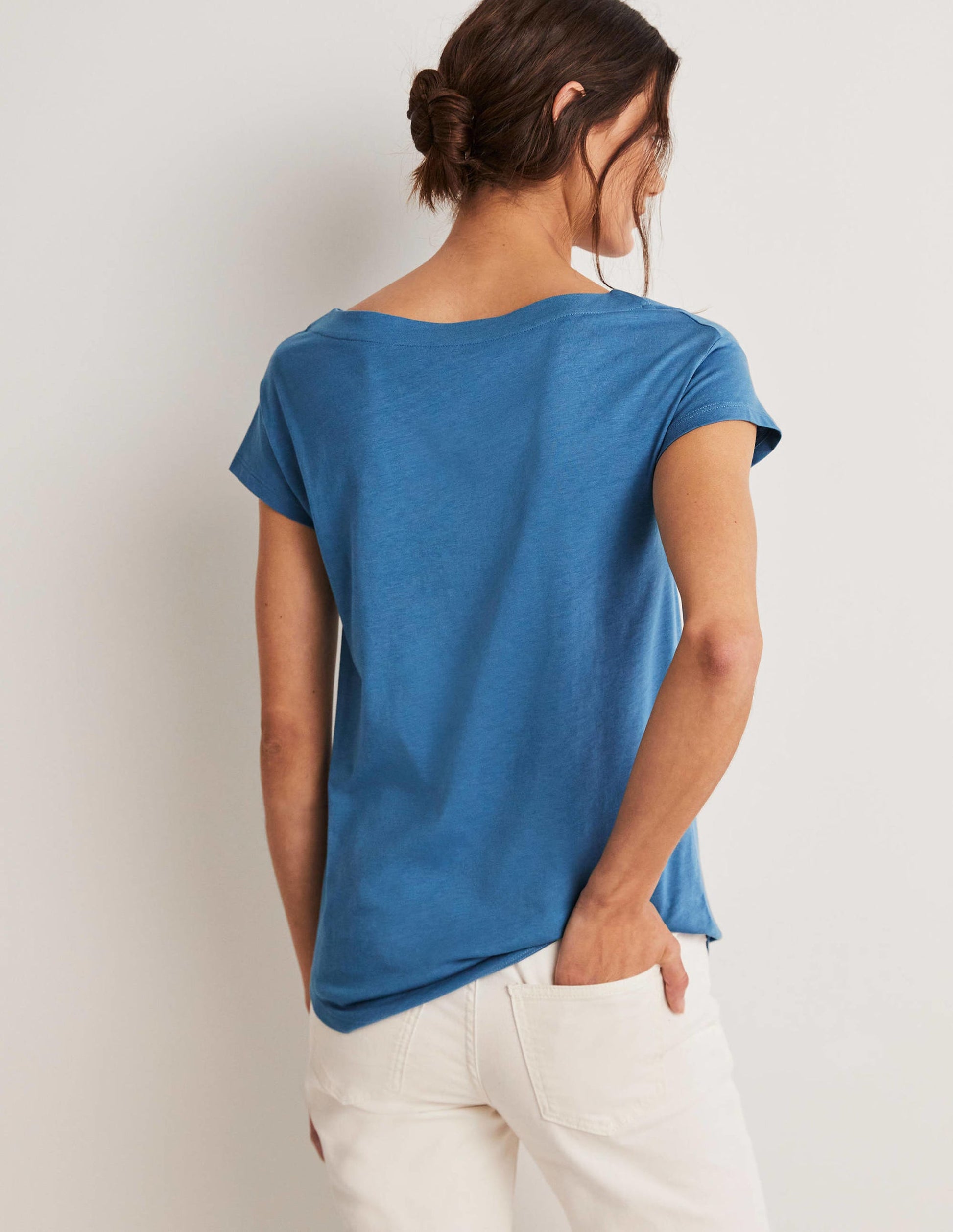 T-shirt à col bateau ultra-doux-Azur-7