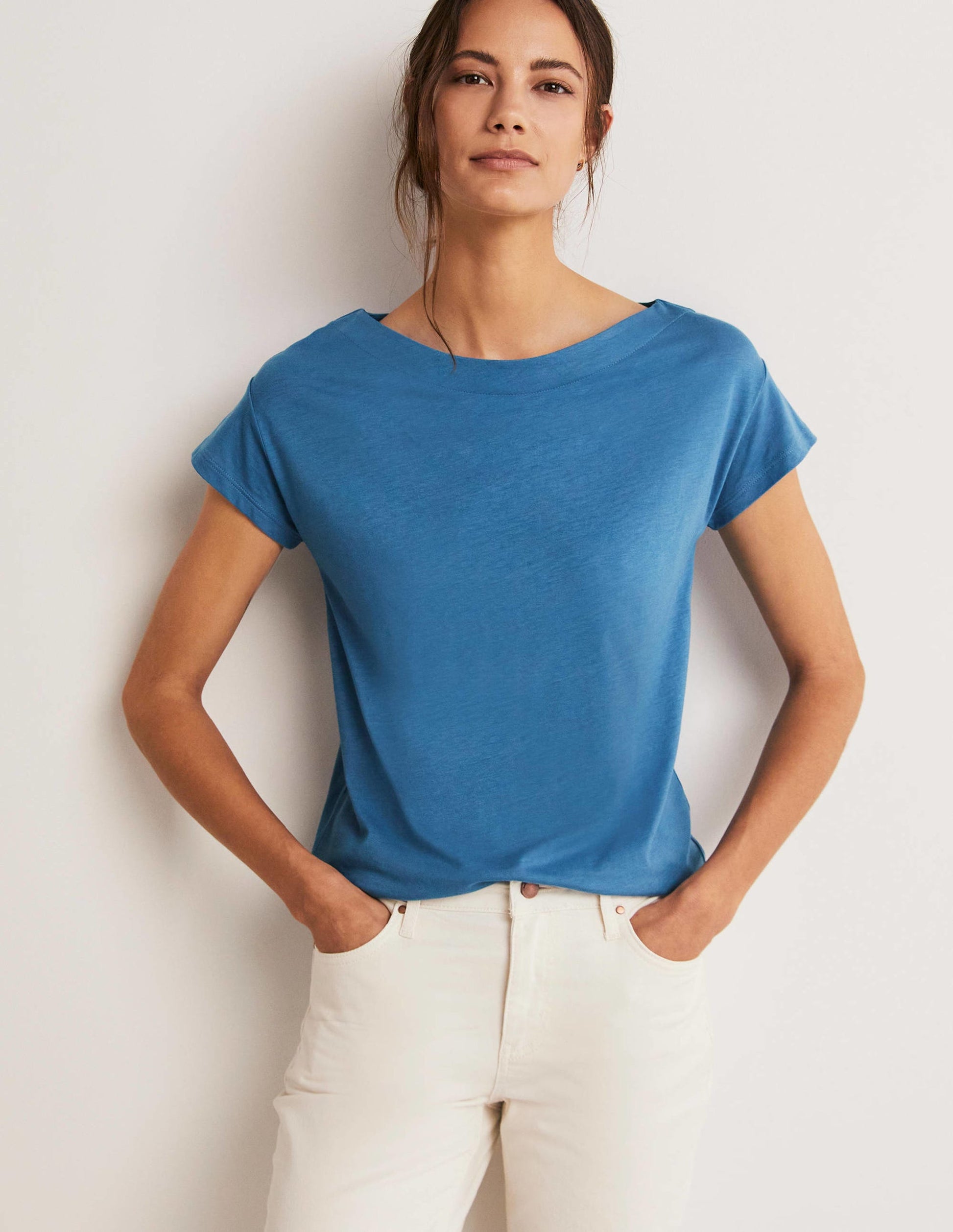 T-shirt à col bateau ultra-doux-Azur-8