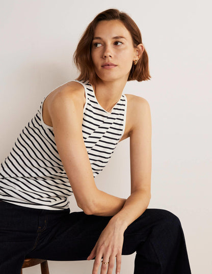 Arabella Jerseyoberteil-Naturweiß/Navy, Gestreift