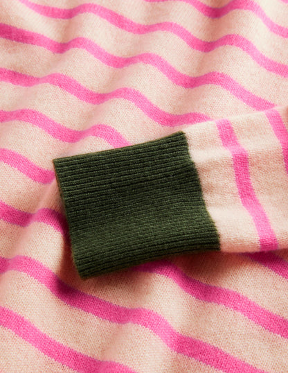 Striped Cashmere Jumper-Neon Pink, Breton Stripe