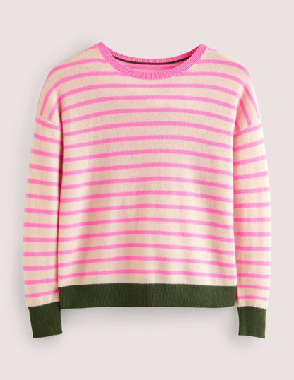 Striped Cashmere Jumper-Neon Pink, Breton Stripe