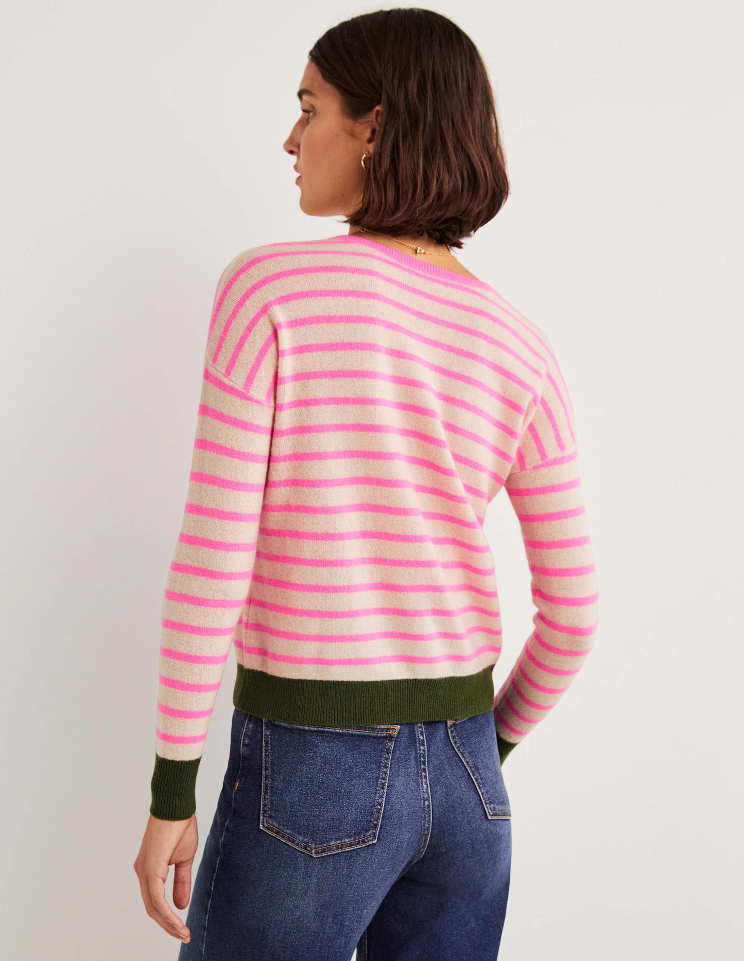 Striped Cashmere Jumper-Neon Pink, Breton Stripe