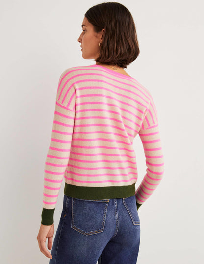 Striped Cashmere Jumper-Neon Pink, Breton Stripe