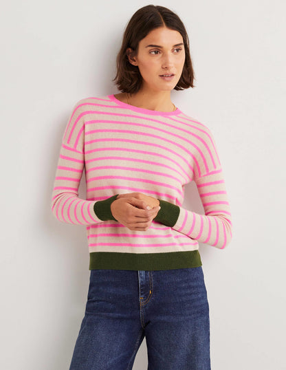 Striped Cashmere Jumper-Neon Pink, Breton Stripe