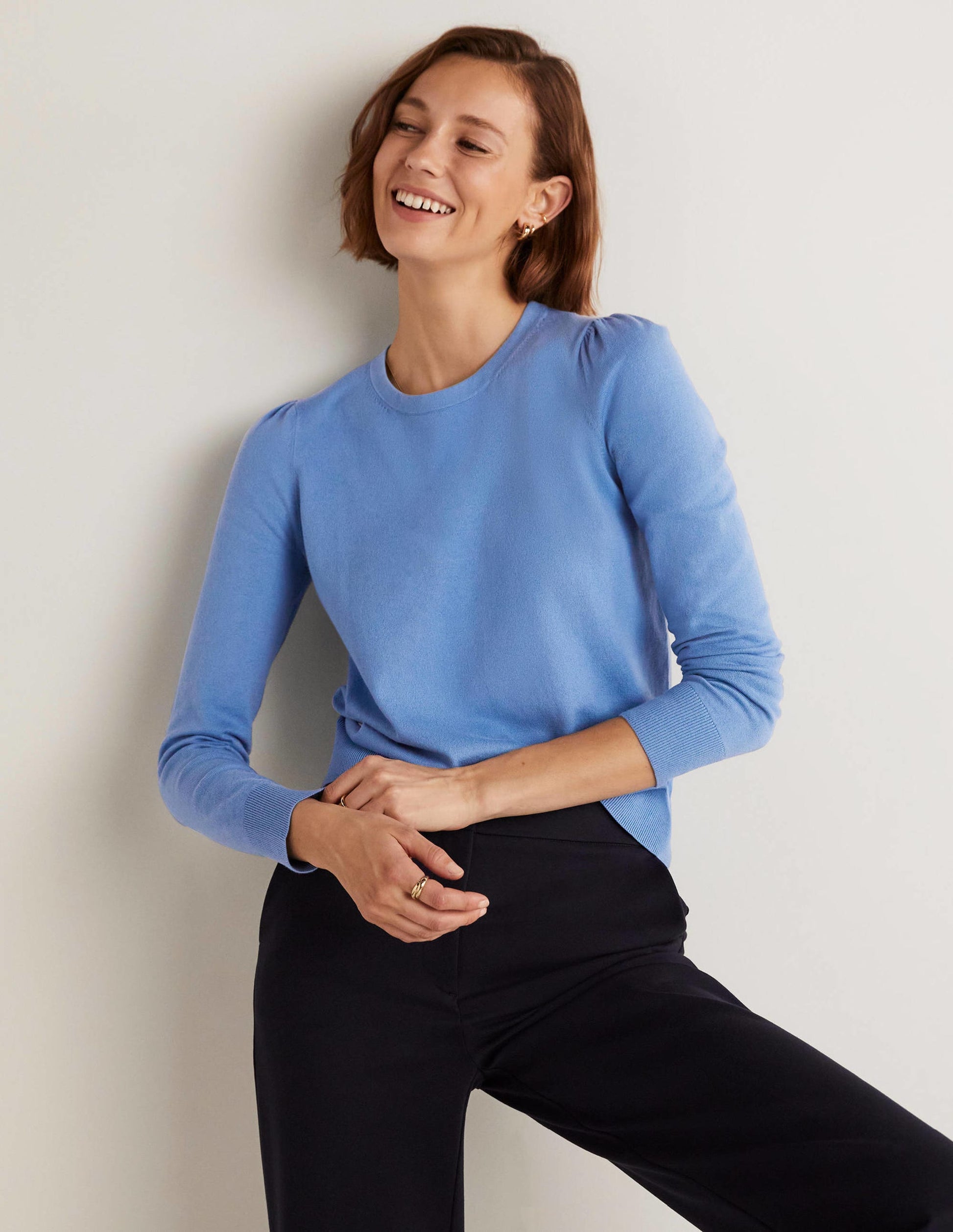 Cotton Crew Neck Jumper-Riviera Blue-1