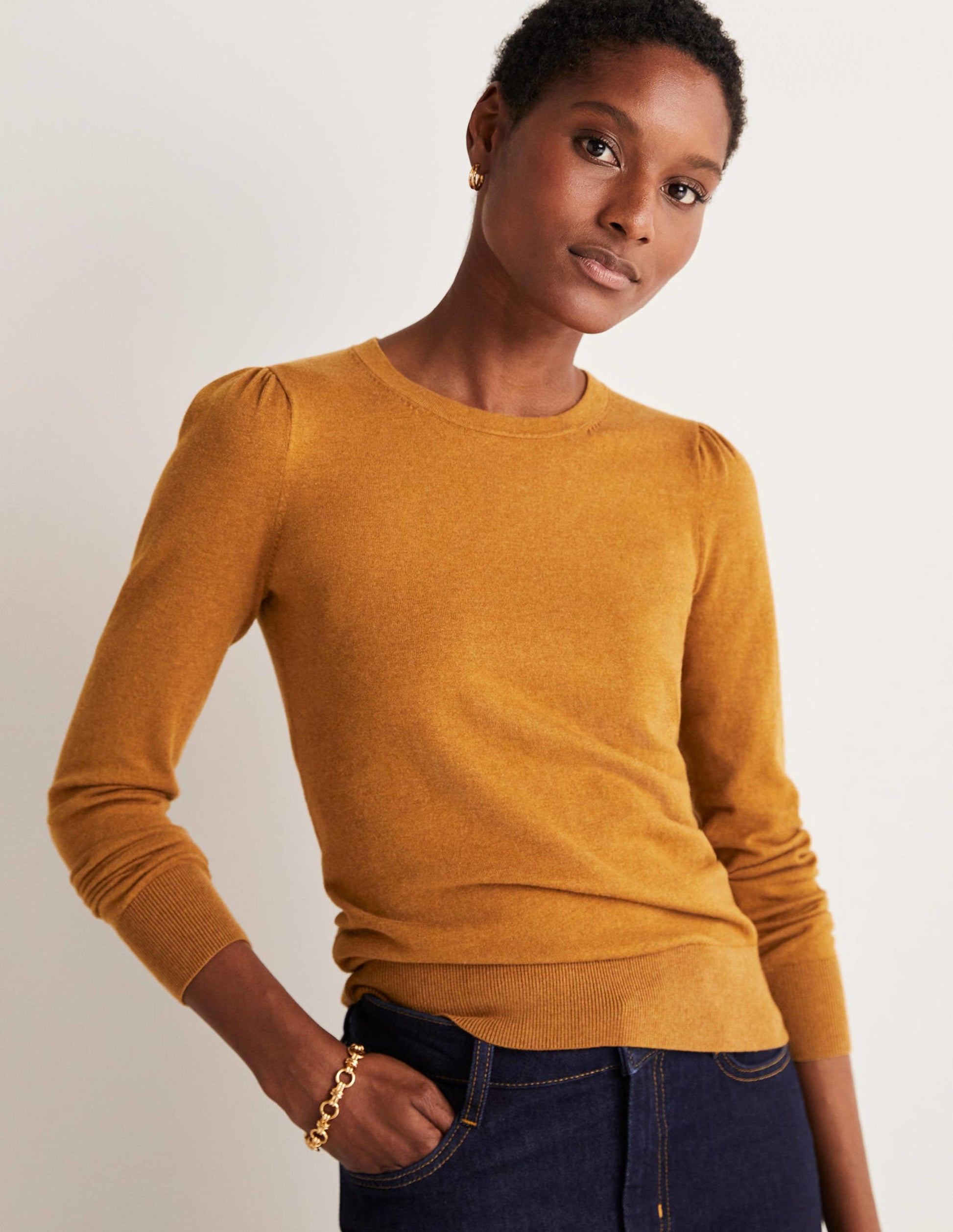 Cotton Crew Neck Jumper-Butterscotch Brown Melange-5
