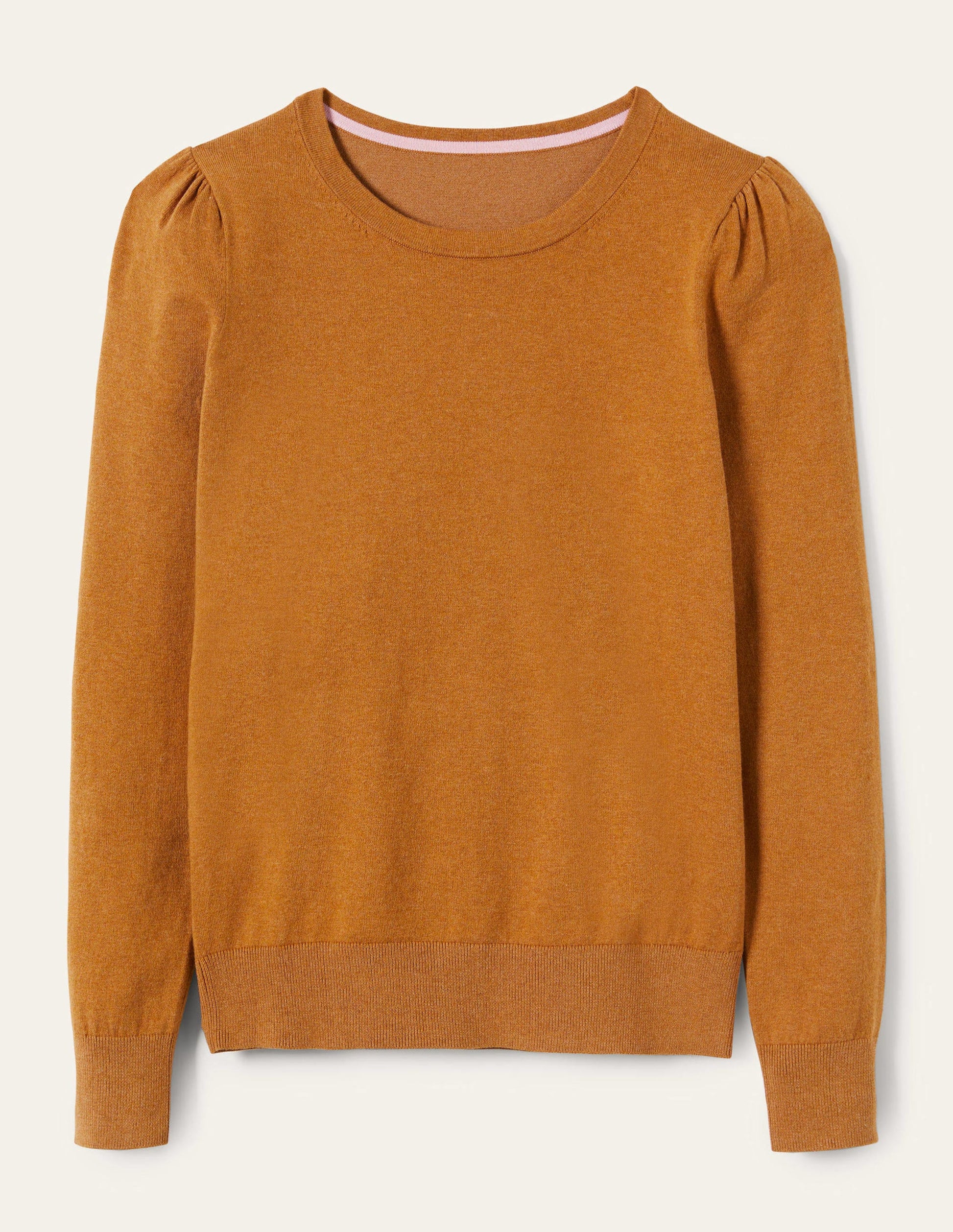 Cotton Crew Neck Jumper-Butterscotch Brown Melange-9