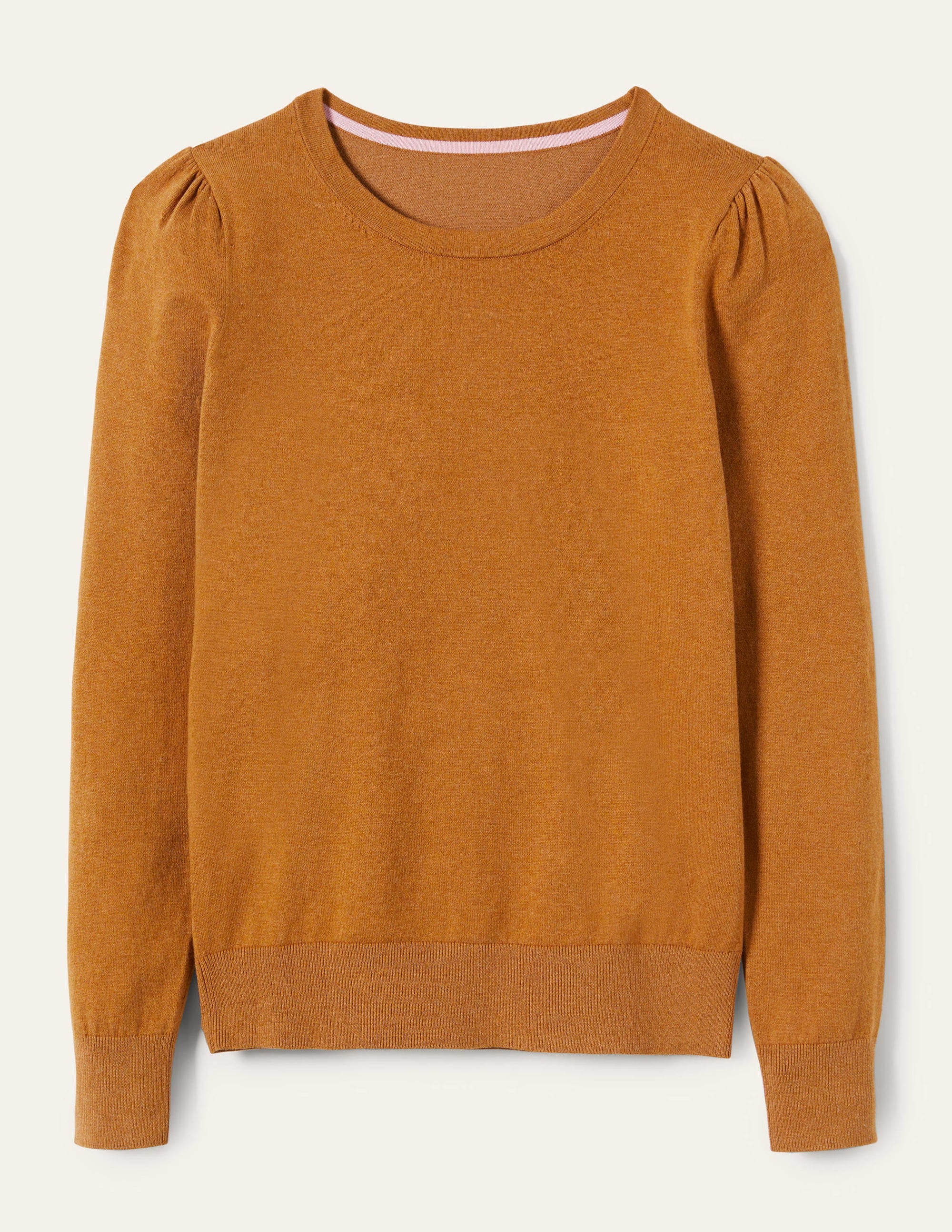 Pull col rond en coton-Marron caramel chiné - Image 9
