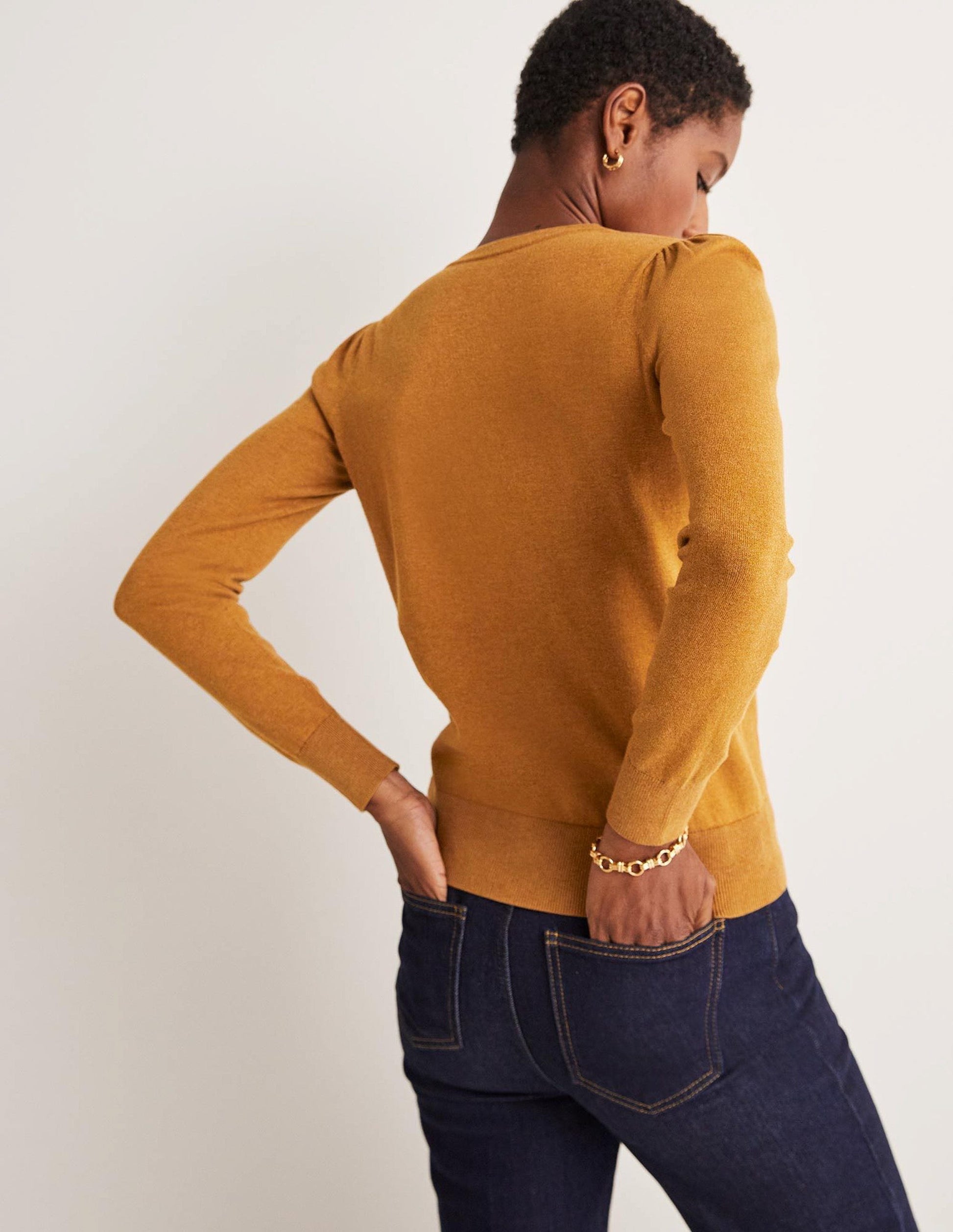 Cotton Crew Neck Jumper-Butterscotch Brown Melange-3