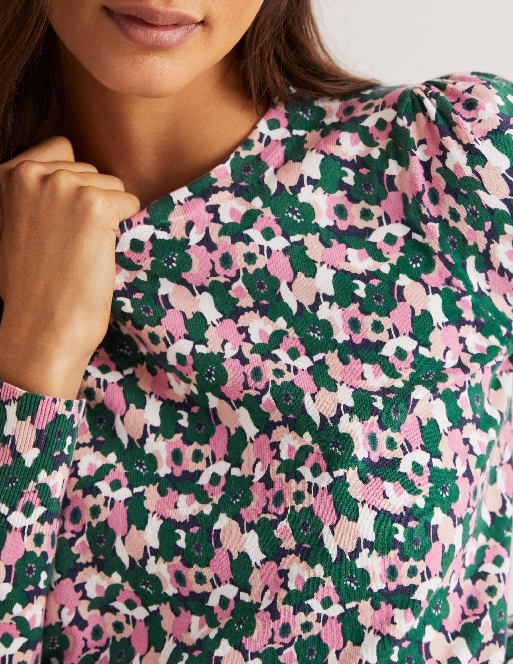 Pull col rond en coton-Rose sauvage, motif Tulip Cluster - Image 2