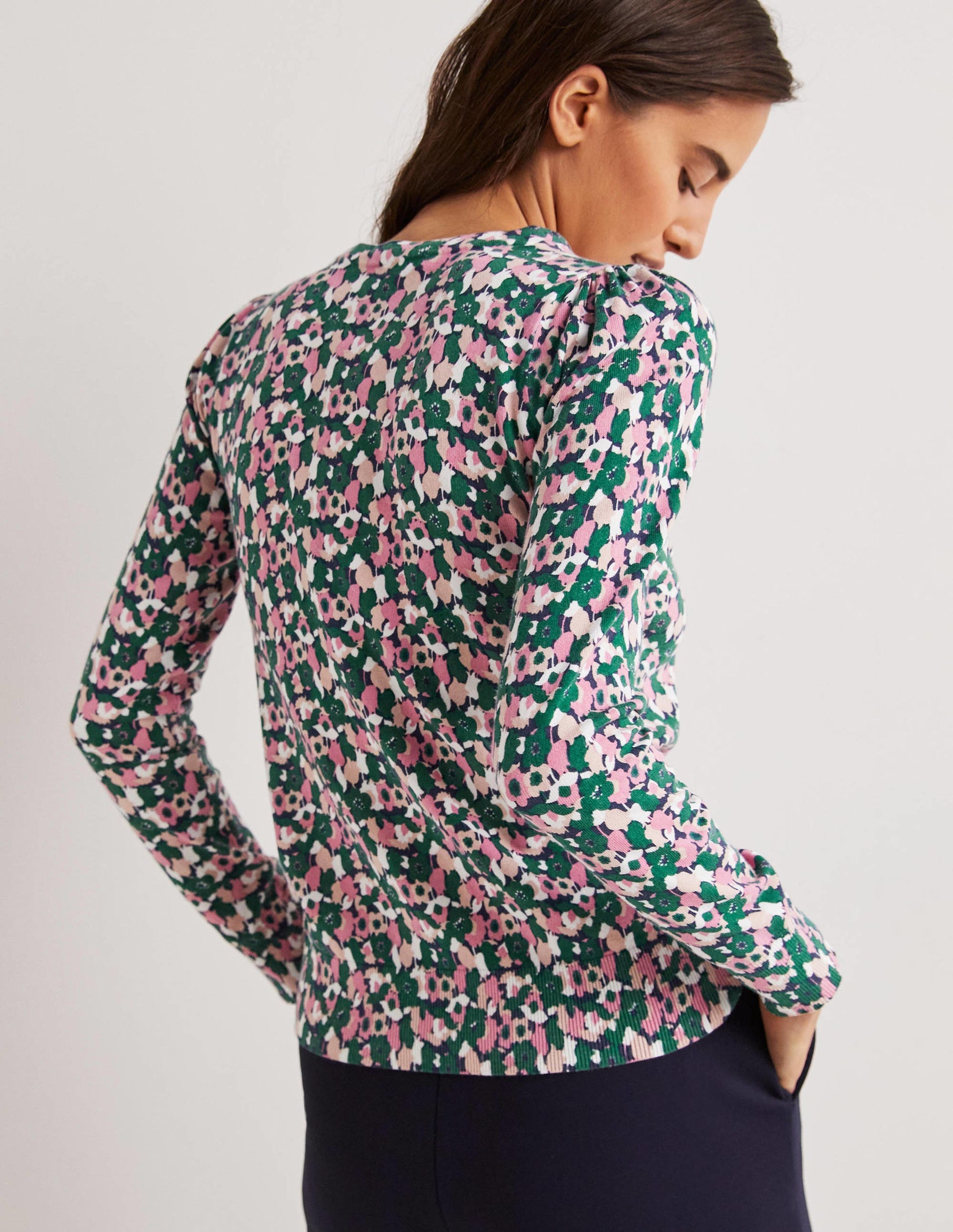 Cotton Crew Neck Jumper-Wild Rose, Tulip Cluster-3