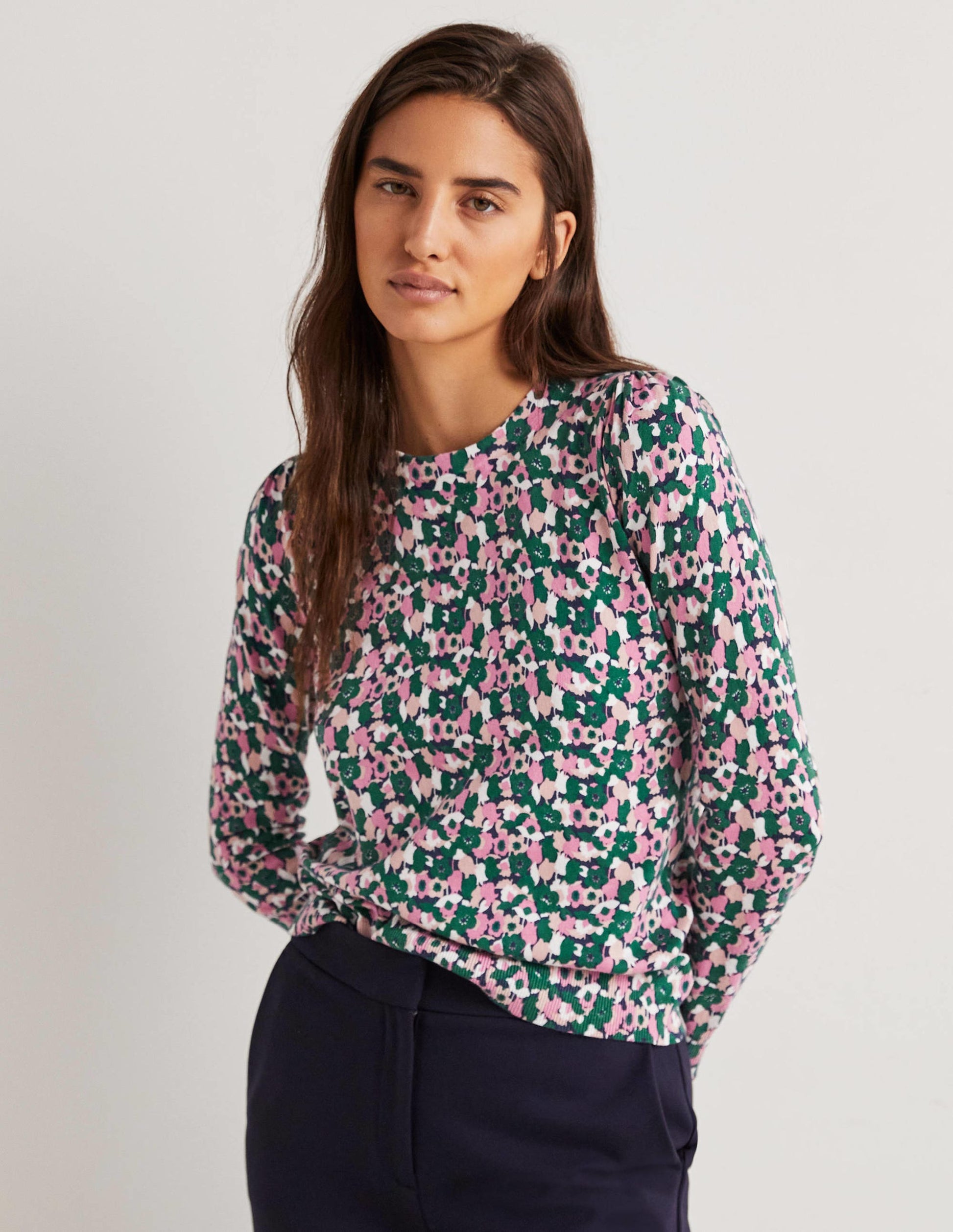 Cotton Crew Neck Jumper-Wild Rose, Tulip Cluster-4