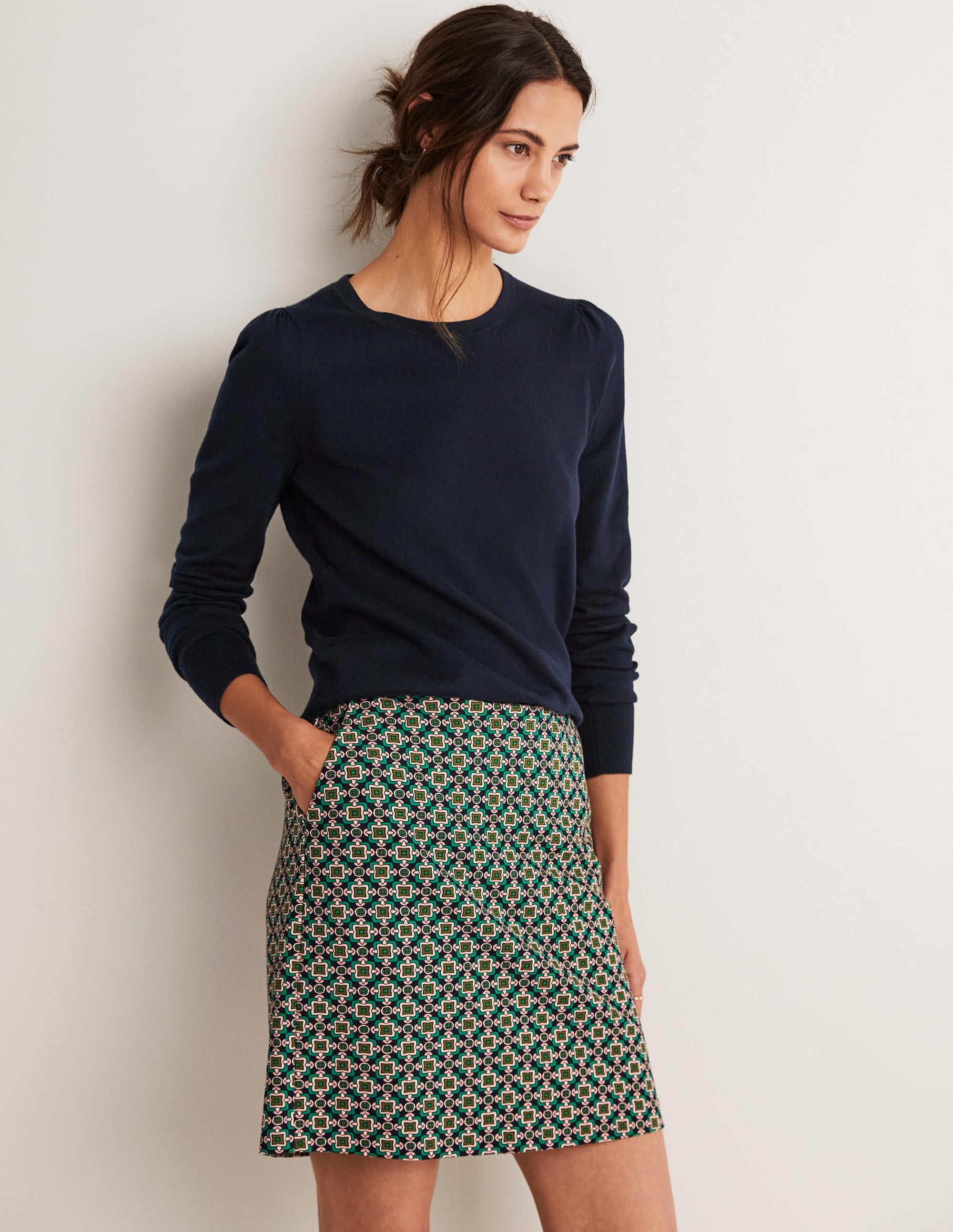 Pull col rond en coton-Bleu marine - Image 5