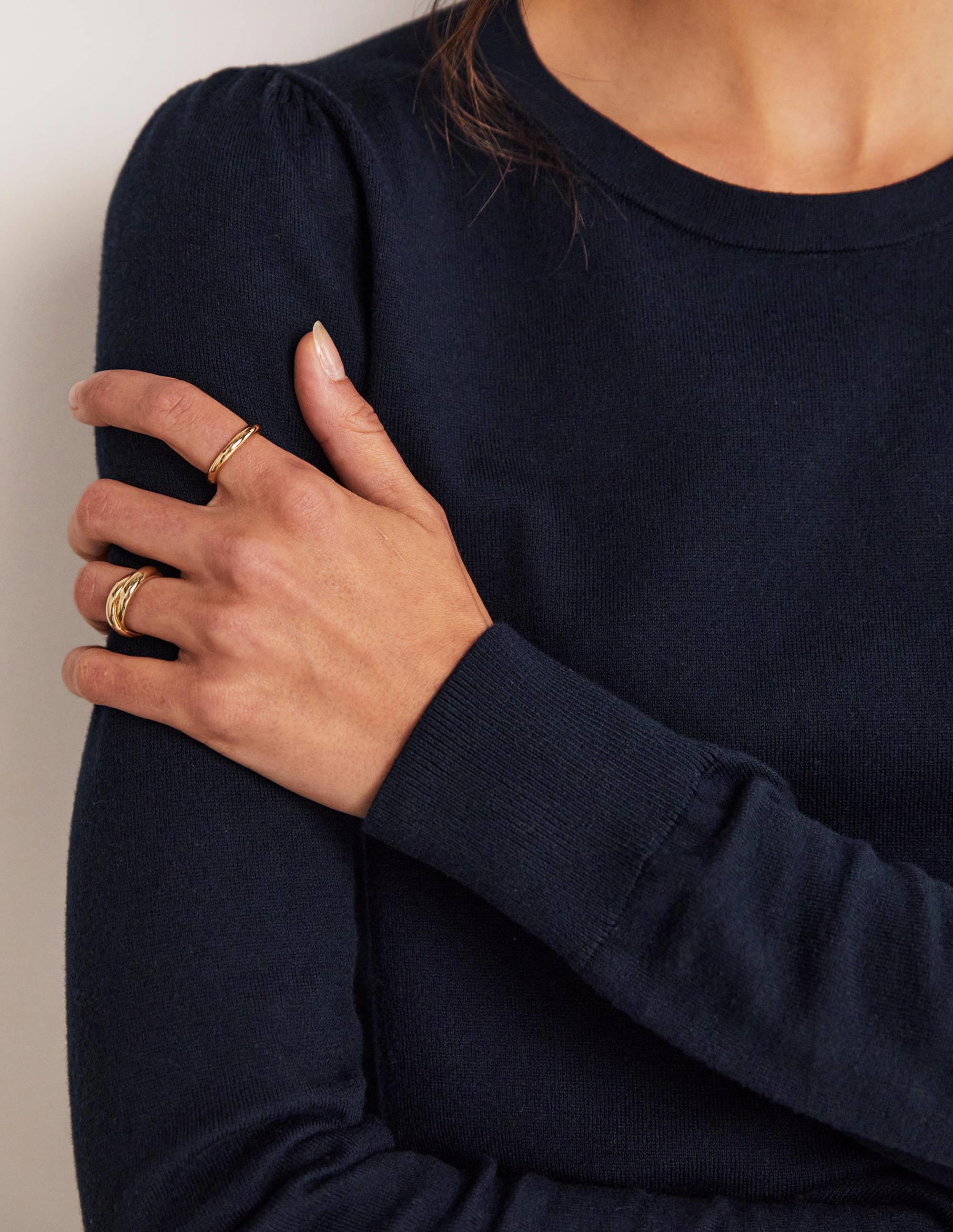 Pull col rond en coton-Bleu marine - Image 6