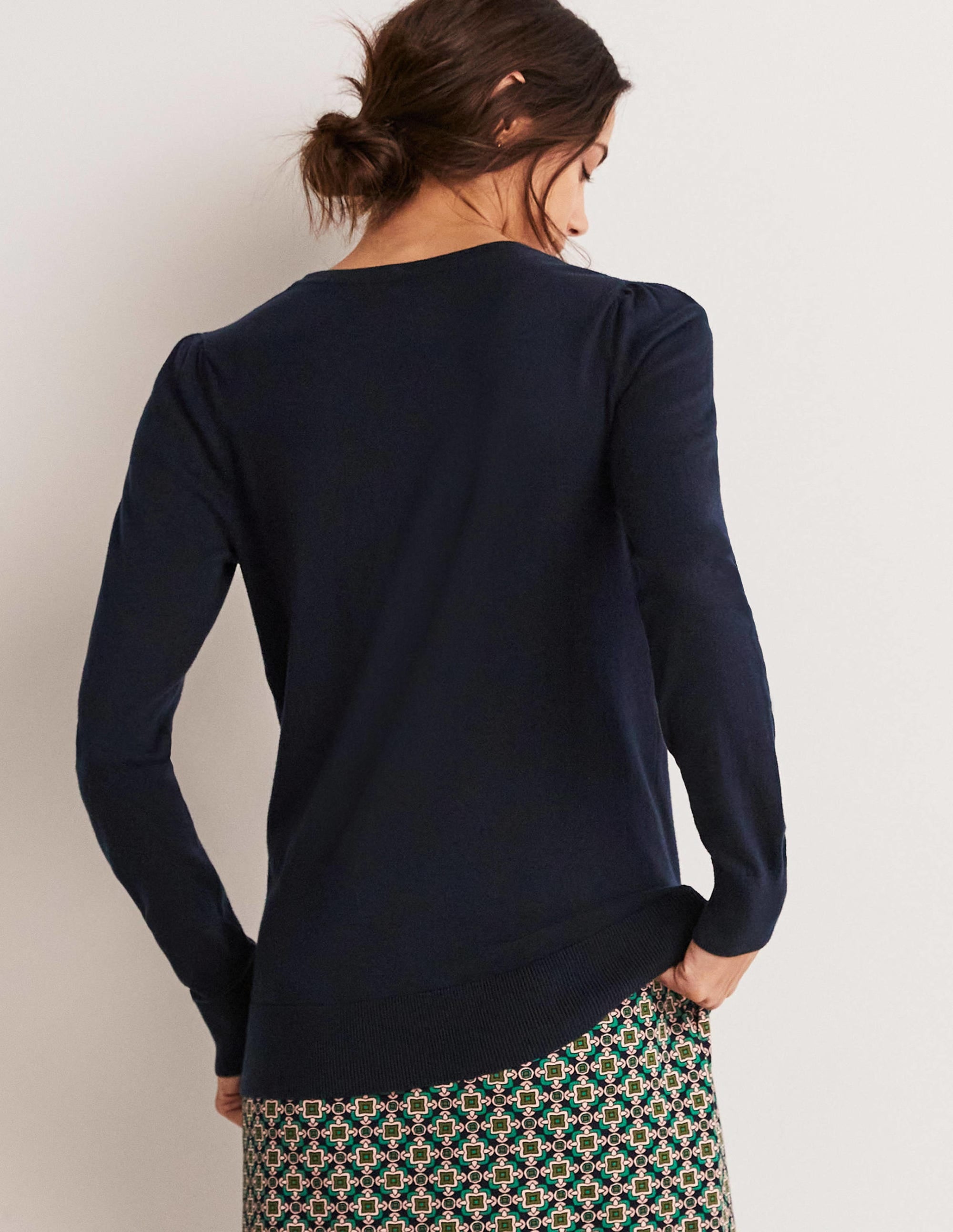 Pull col rond en coton-Bleu marine - Image 7